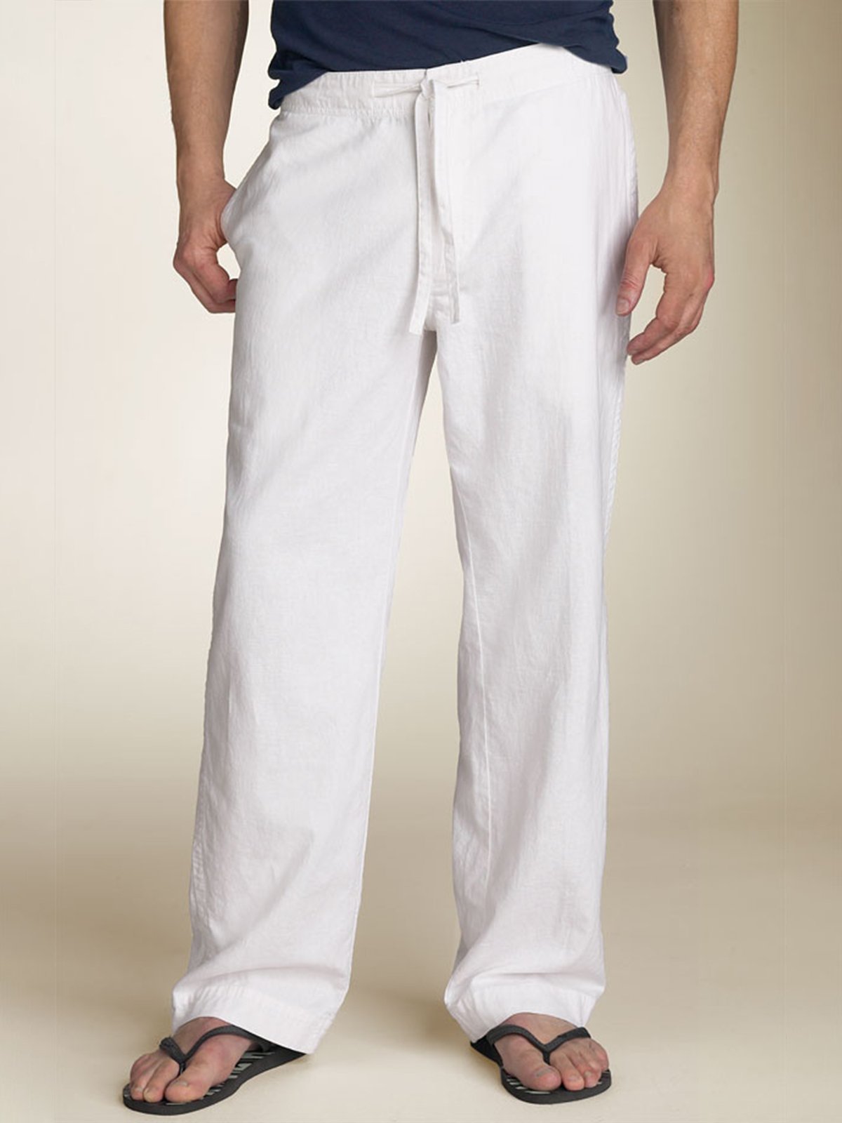 Solid Color Elastic Waist Trousers Casual Style Bottoms