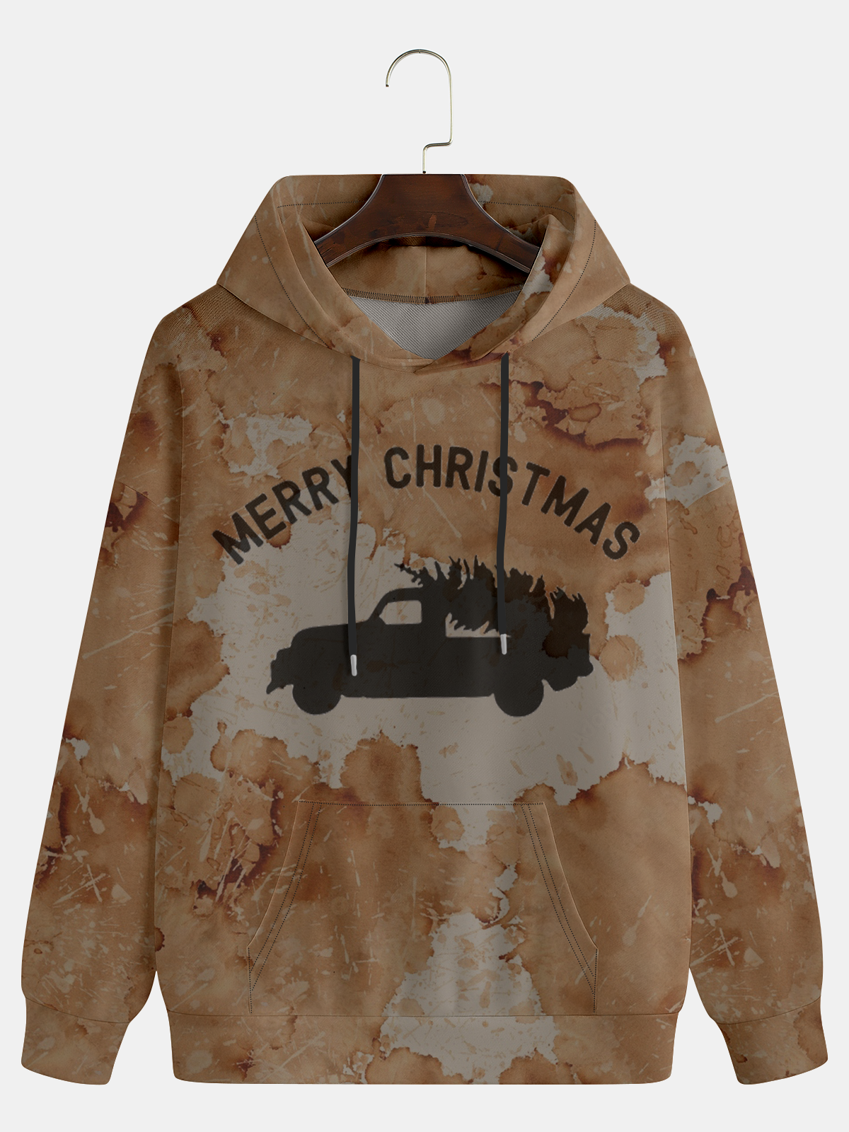 Hardaddy Text Car Christmas Tree Tie Dye Distressed Print Hoodie