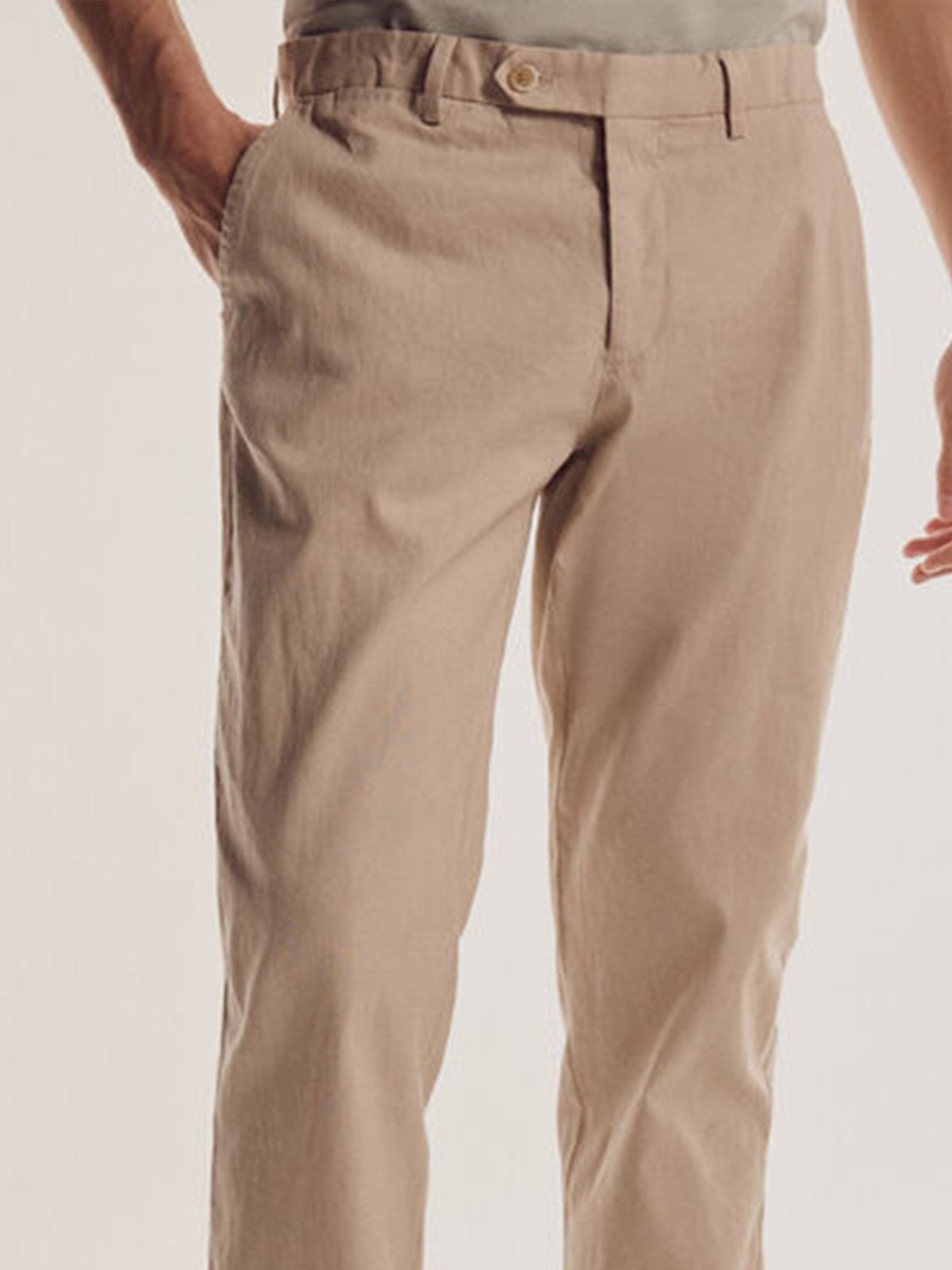 Plain Cotton Elastic-Waist Straight Pants