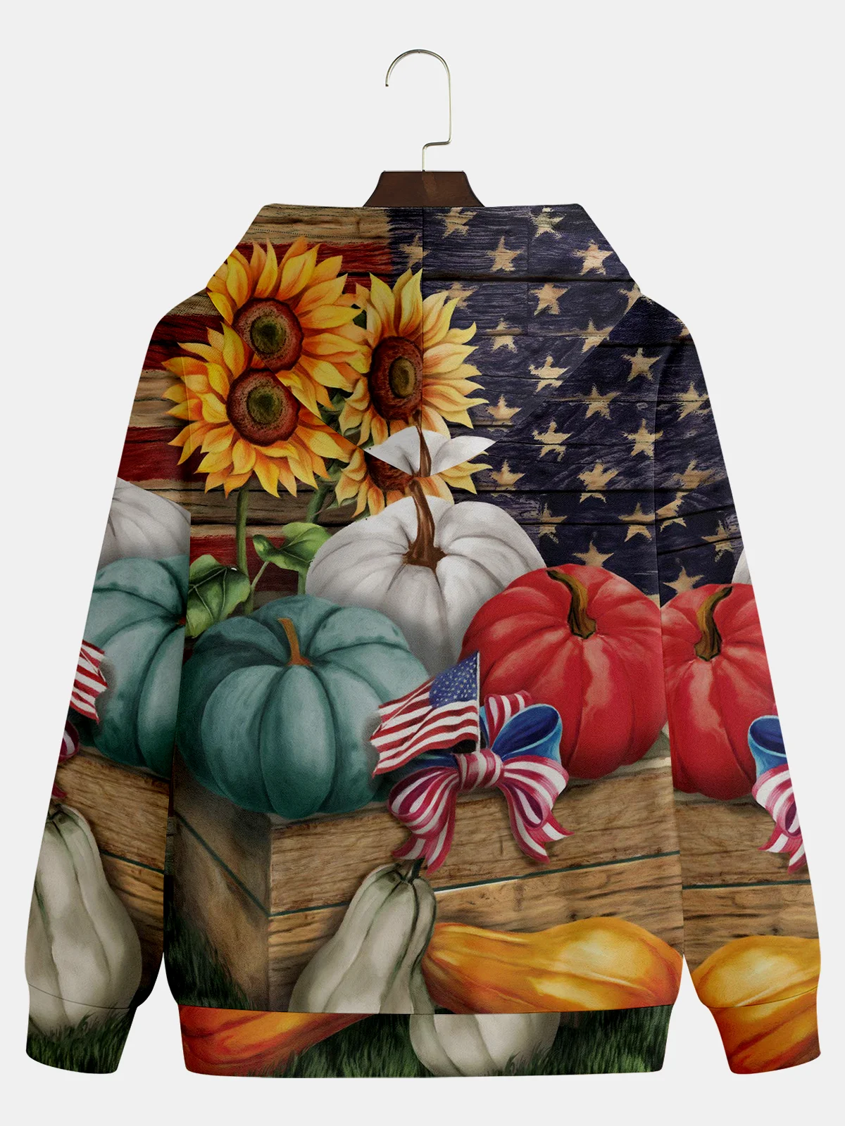 Men's Thanksgiving American Flag Pumpkin Graphic Print Hoodie