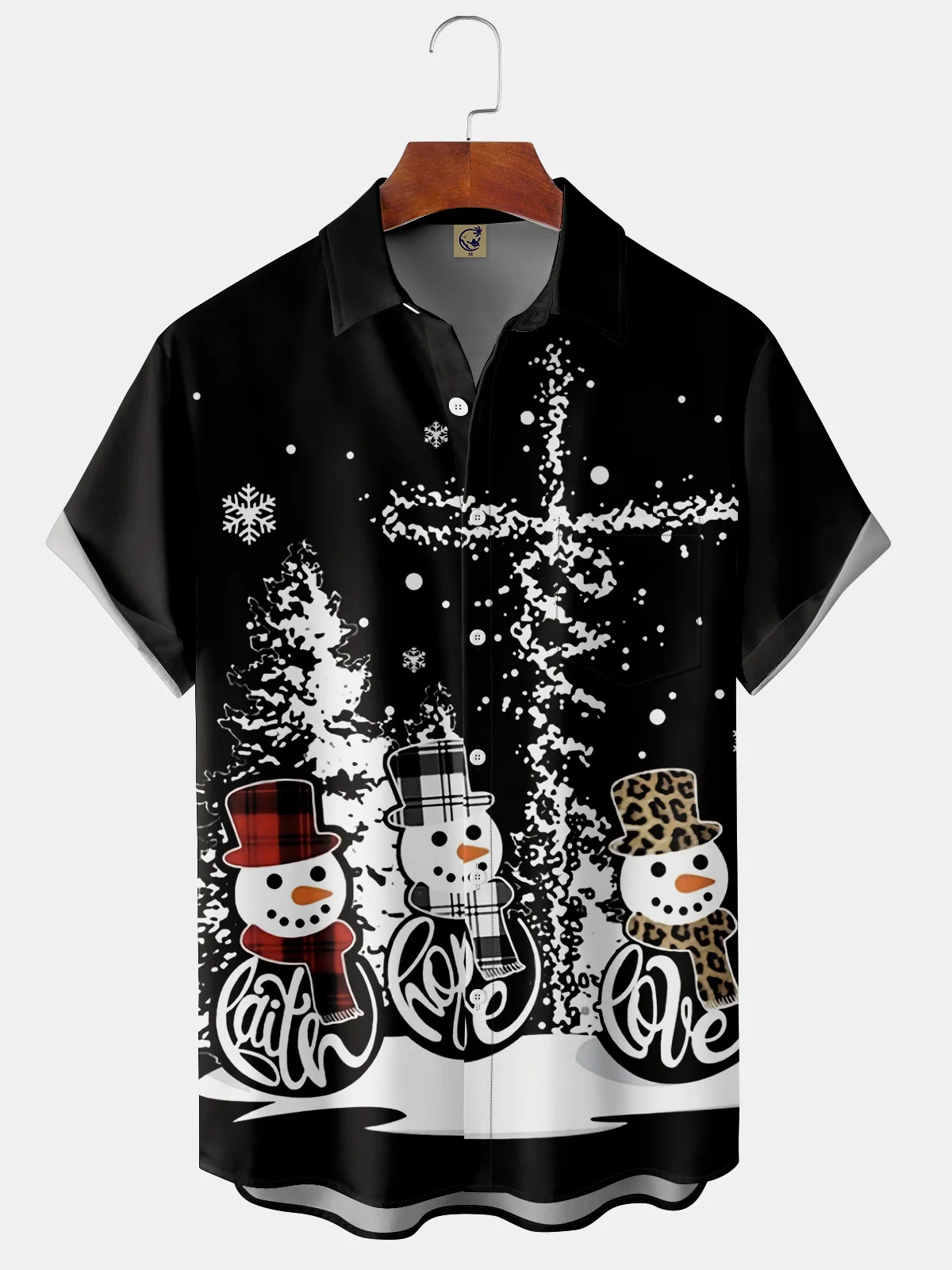 Christmas Snowman Chest Pocket Short Sleeve  Shirt