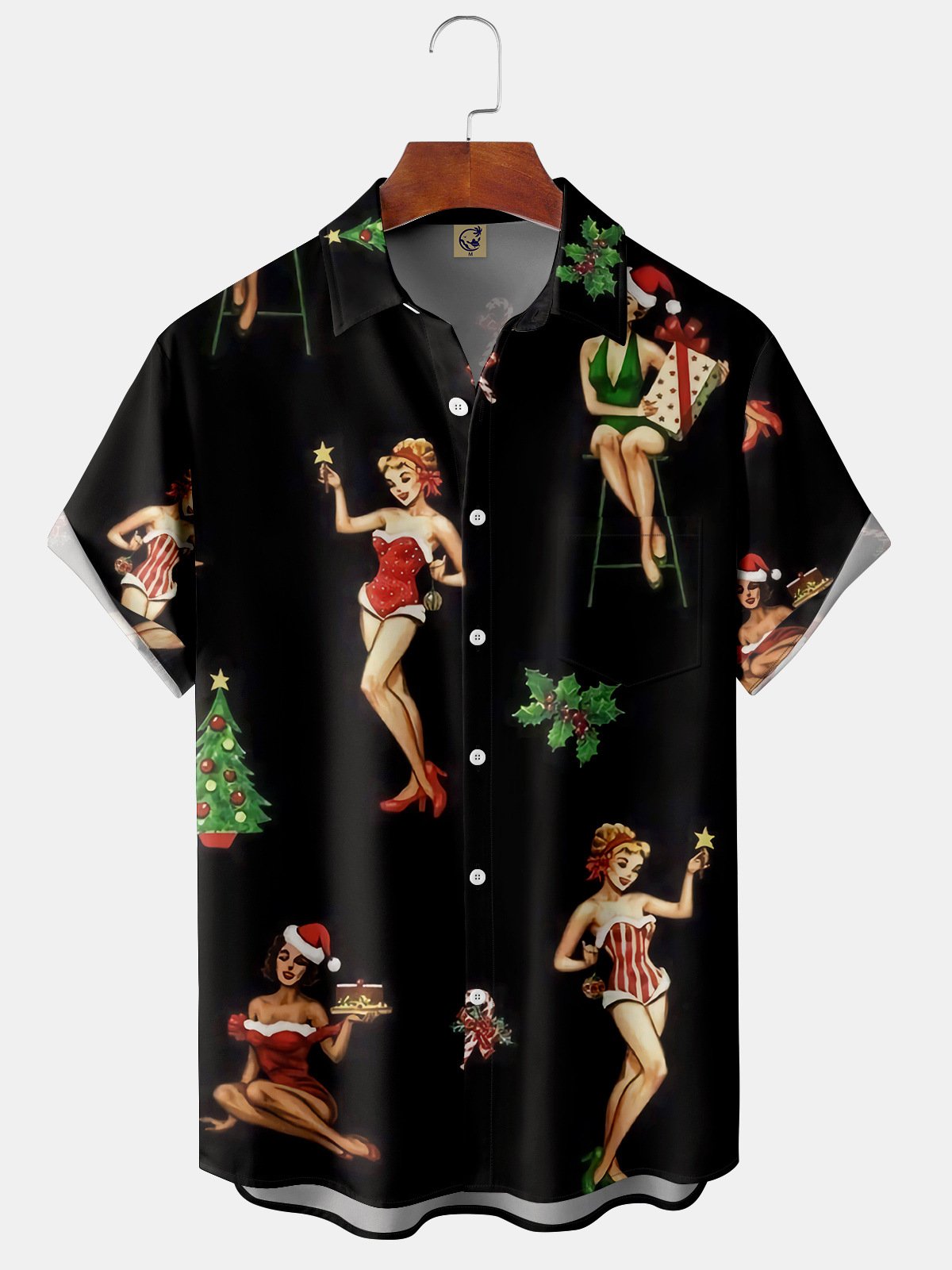 Christmas Chest Pocket Short Sleeve Hawaiian Shirt