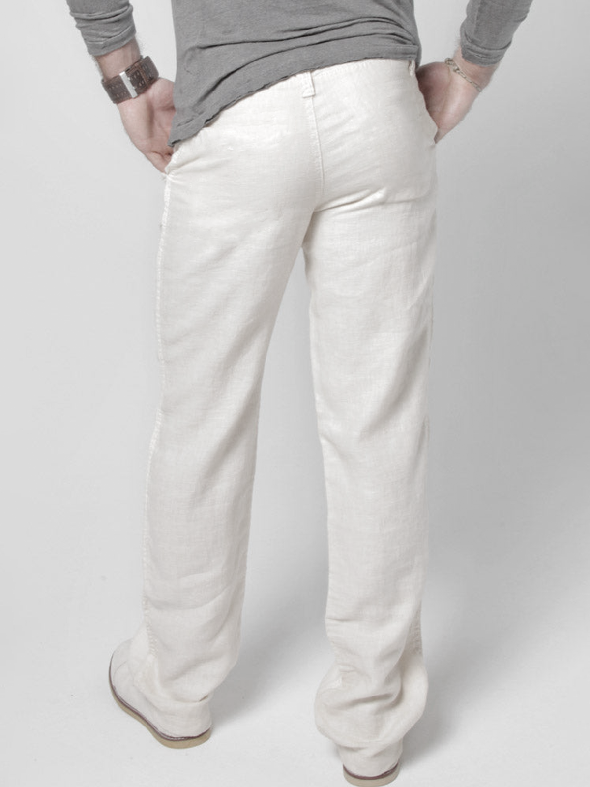 Plain Cotton Drawstring Waist Straight Pants