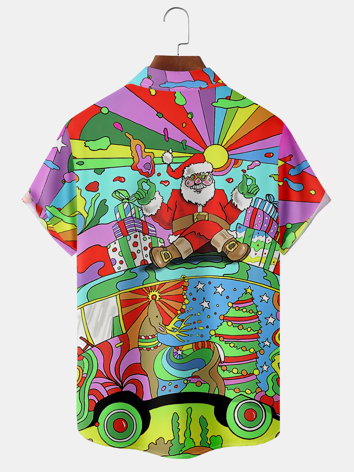 Hippie Christmas Chest Pocket Short Sleeve  Shirt