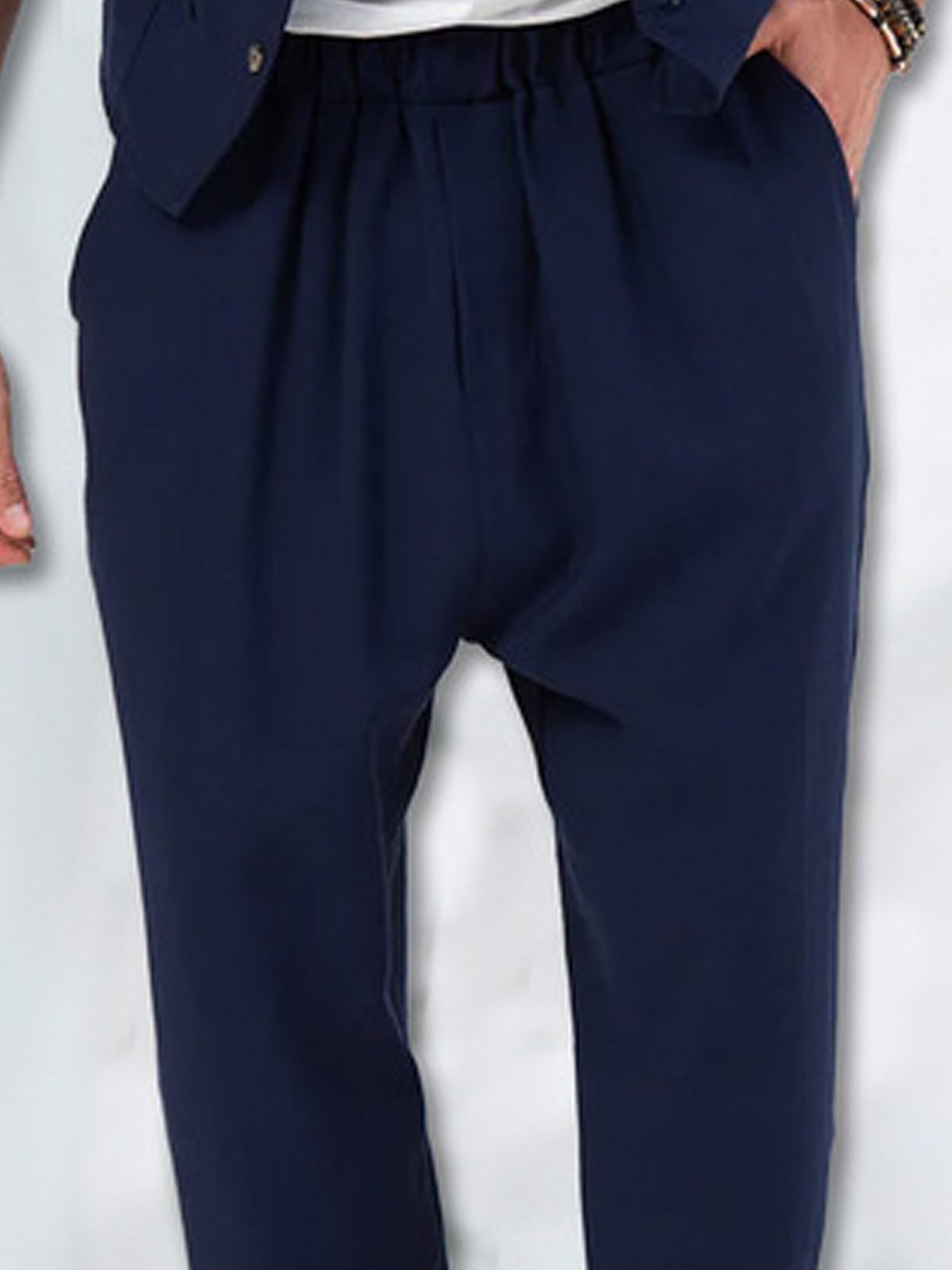 Plain Cotton Elastic-Waist Pants