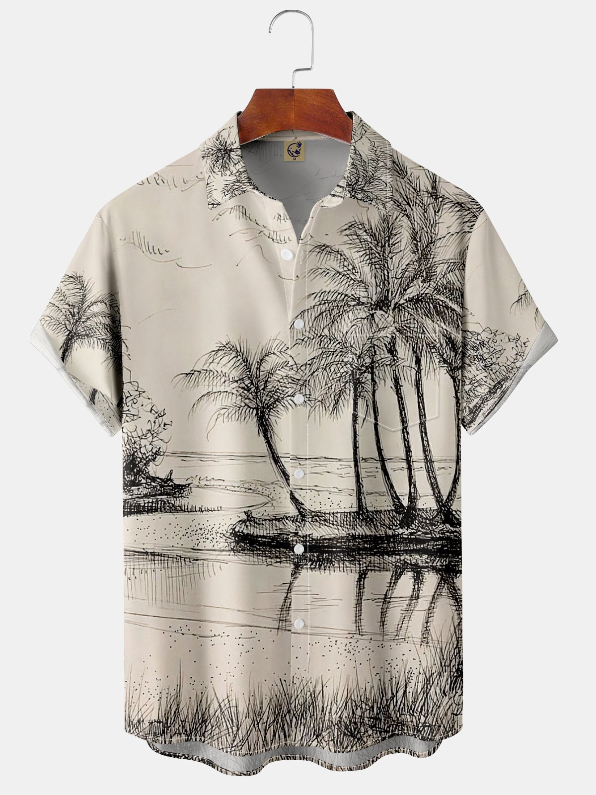 Coconut Tree Chest Pocket Short Sleeve Hawaiian Shirt