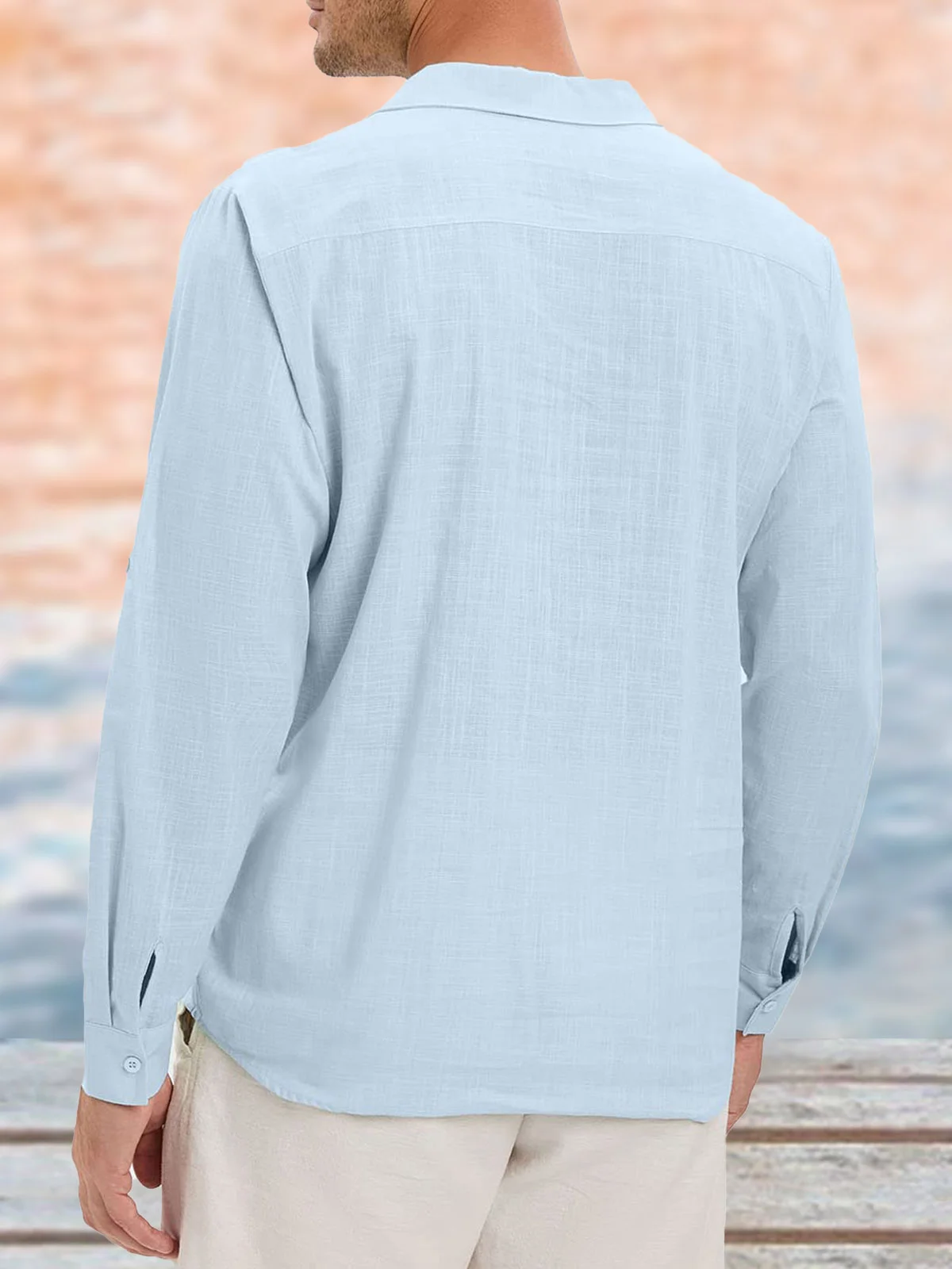 Plain Cotton Rolled Up Sleeves Long Sleeve Shirt.