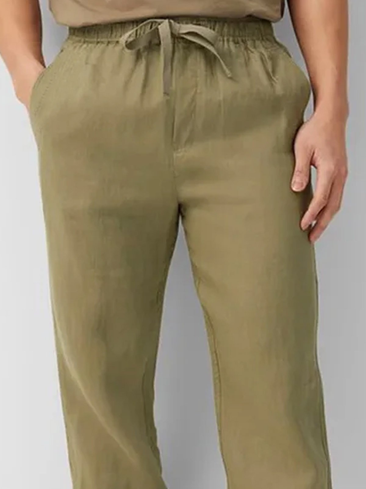 Plain Cotton Elastic-Waist Pants