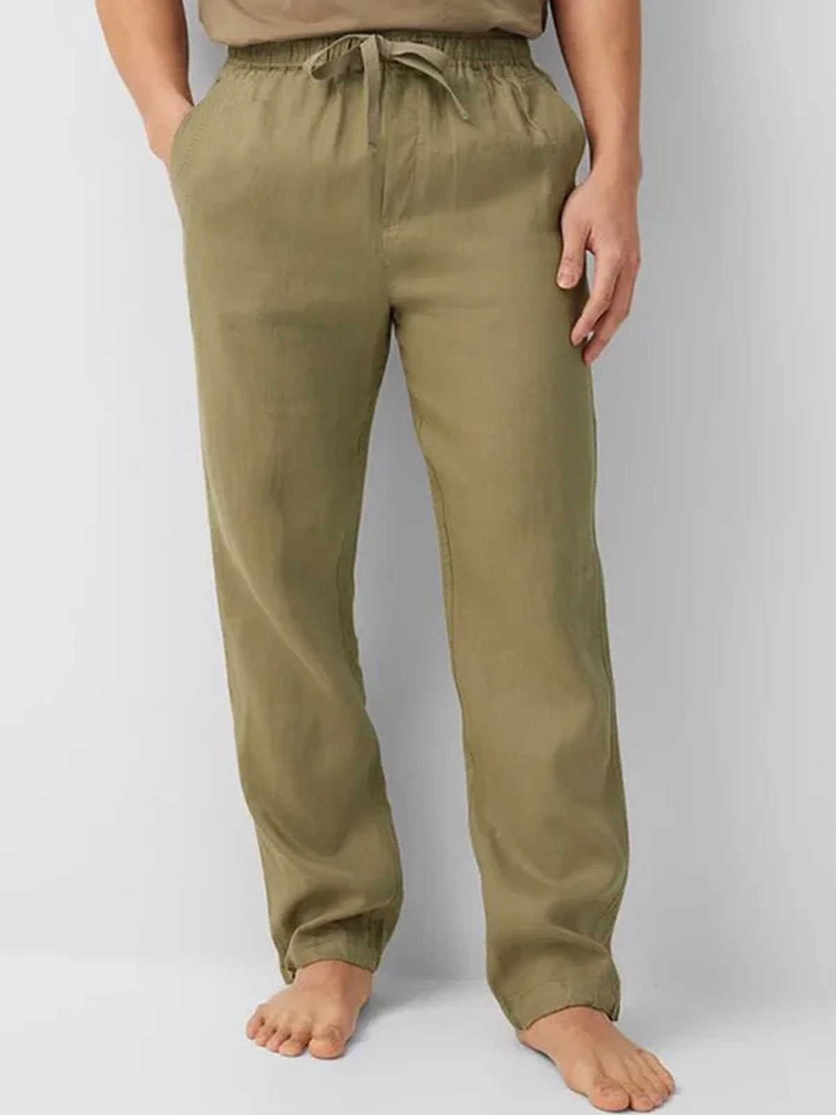 Plain Cotton Elastic-Waist Pants