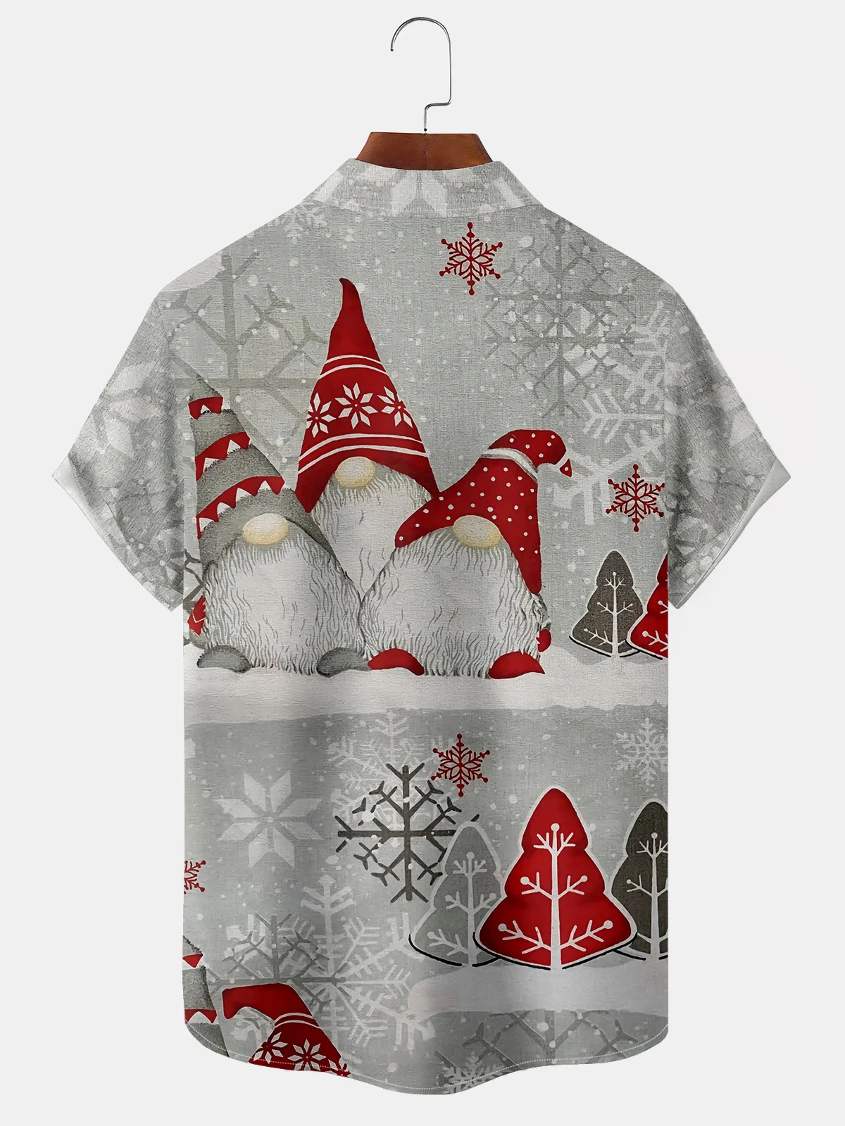 Christmas Gnomes Chest Pocket Short Sleeve Casual Shirt