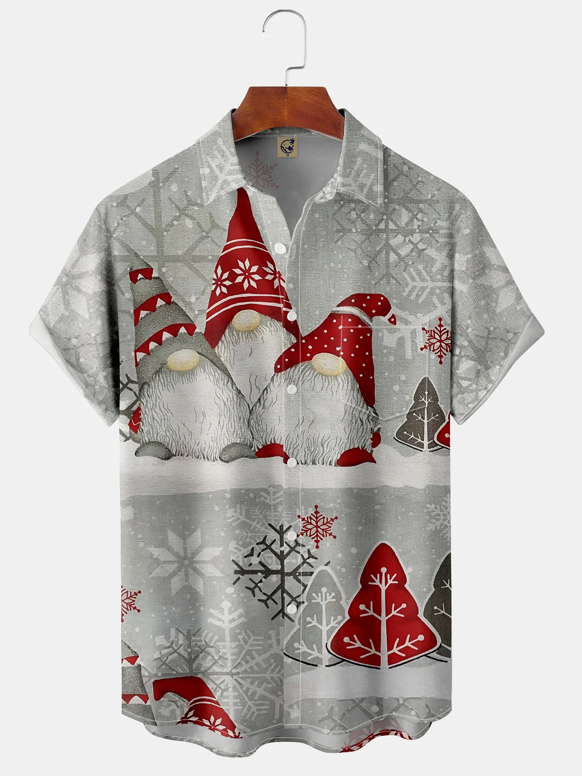 Christmas Gnomes Chest Pocket Short Sleeve Casual Shirt