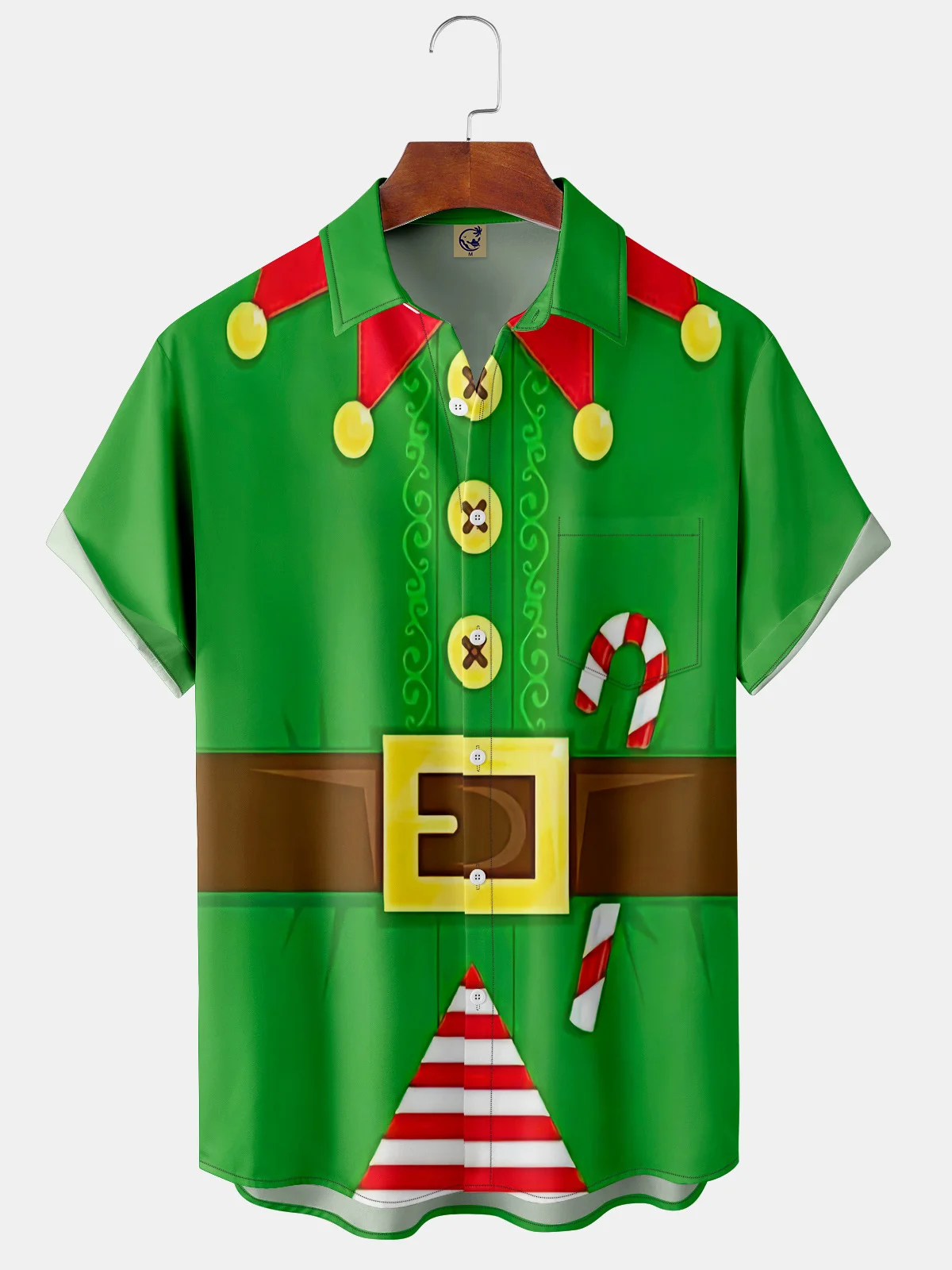 Chest Pocket Short Sleeve Christmas Shirt