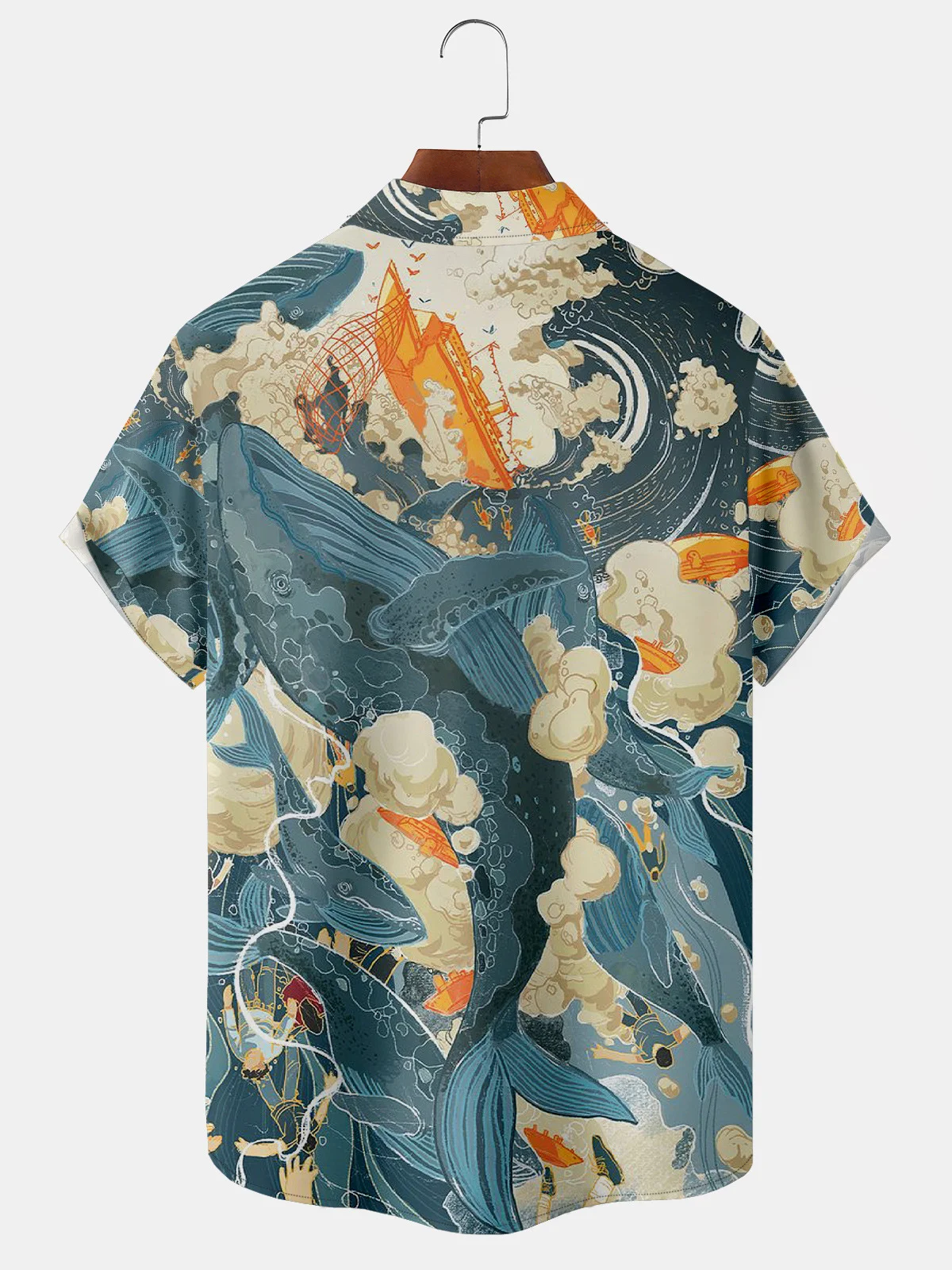 Art Painting Whale Chest Pocket Short Sleeve Shirt