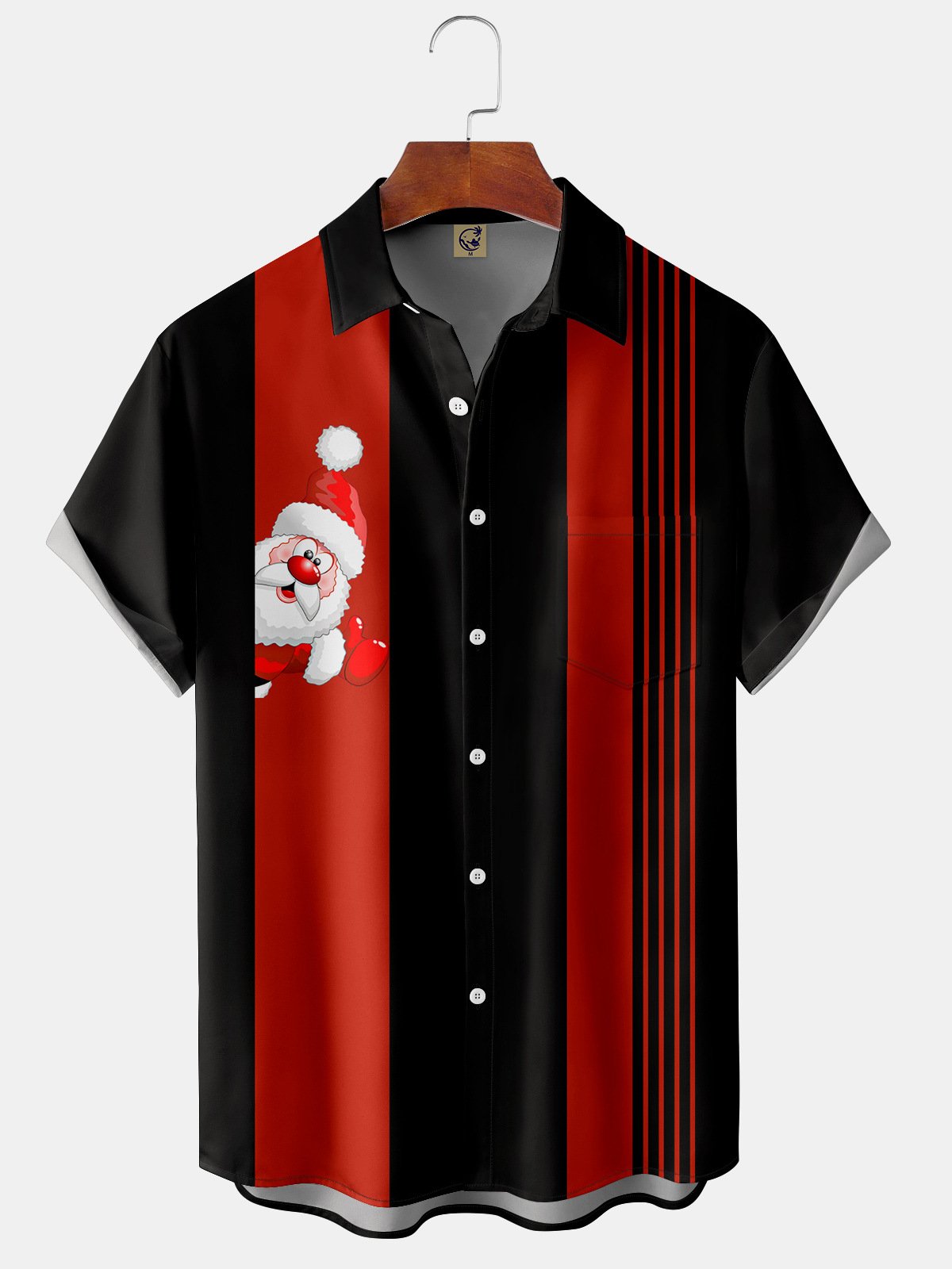 Christmas Chest Pocket Short Sleeve Bowling Shirt