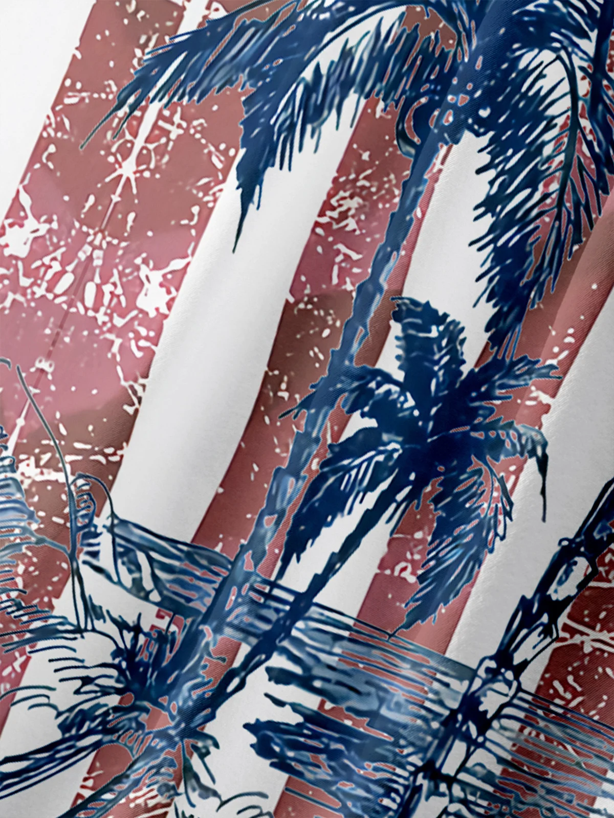 Hardaddy American Flag Coconut Tree Chest Pocket Short Sleeve Hawaiian Shirt