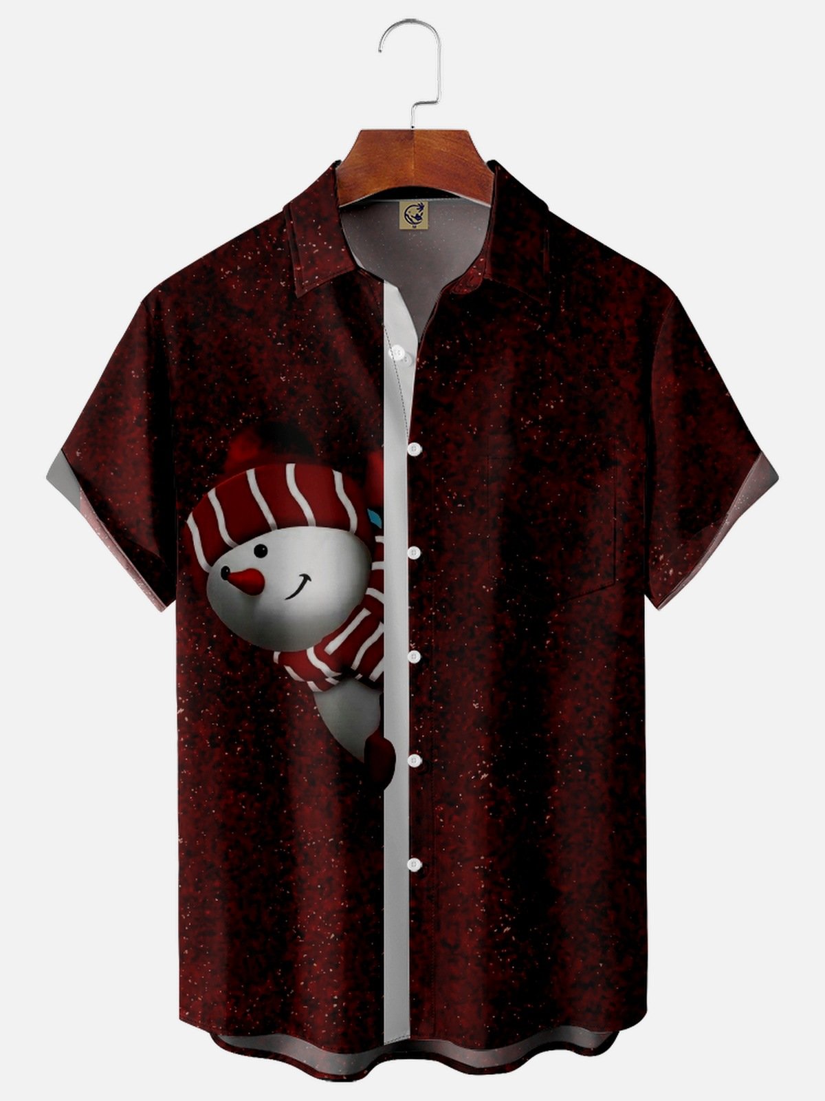 Christmas Snowman Chest Pocket Short Sleeve Shirt