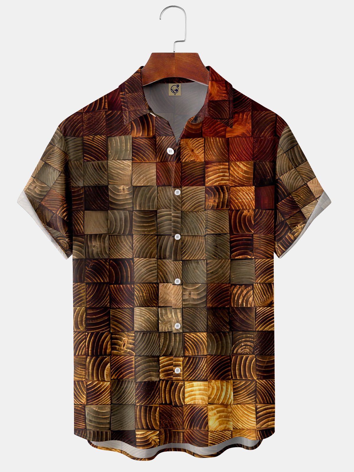 Hardaddy Distressed Wood Grain Chest Pocket Short Sleeve Casual Shirt