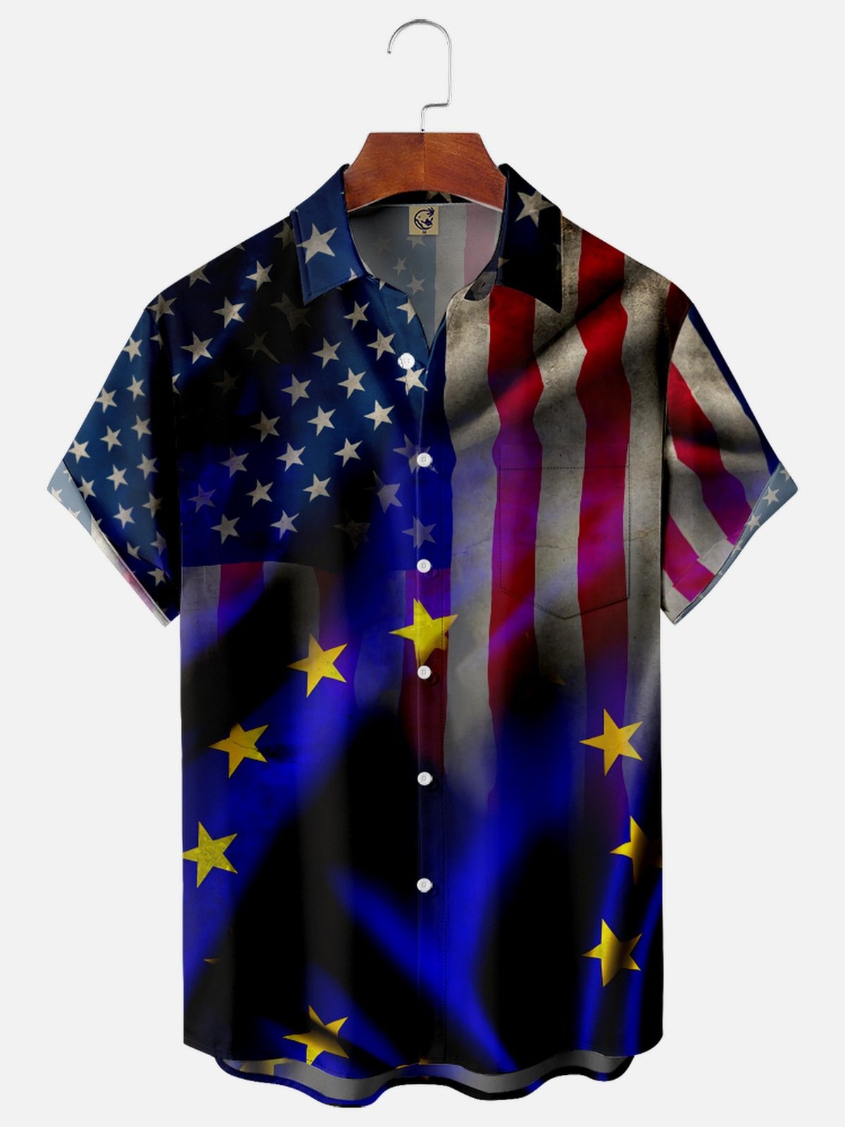 American Flag Chest Pocket Short Sleeve Shirt