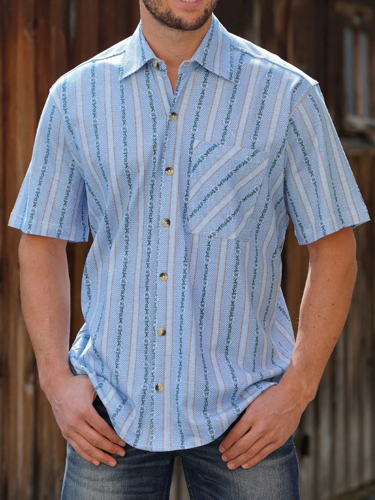 Striped Chest Pocket Short Sleeve Shirt