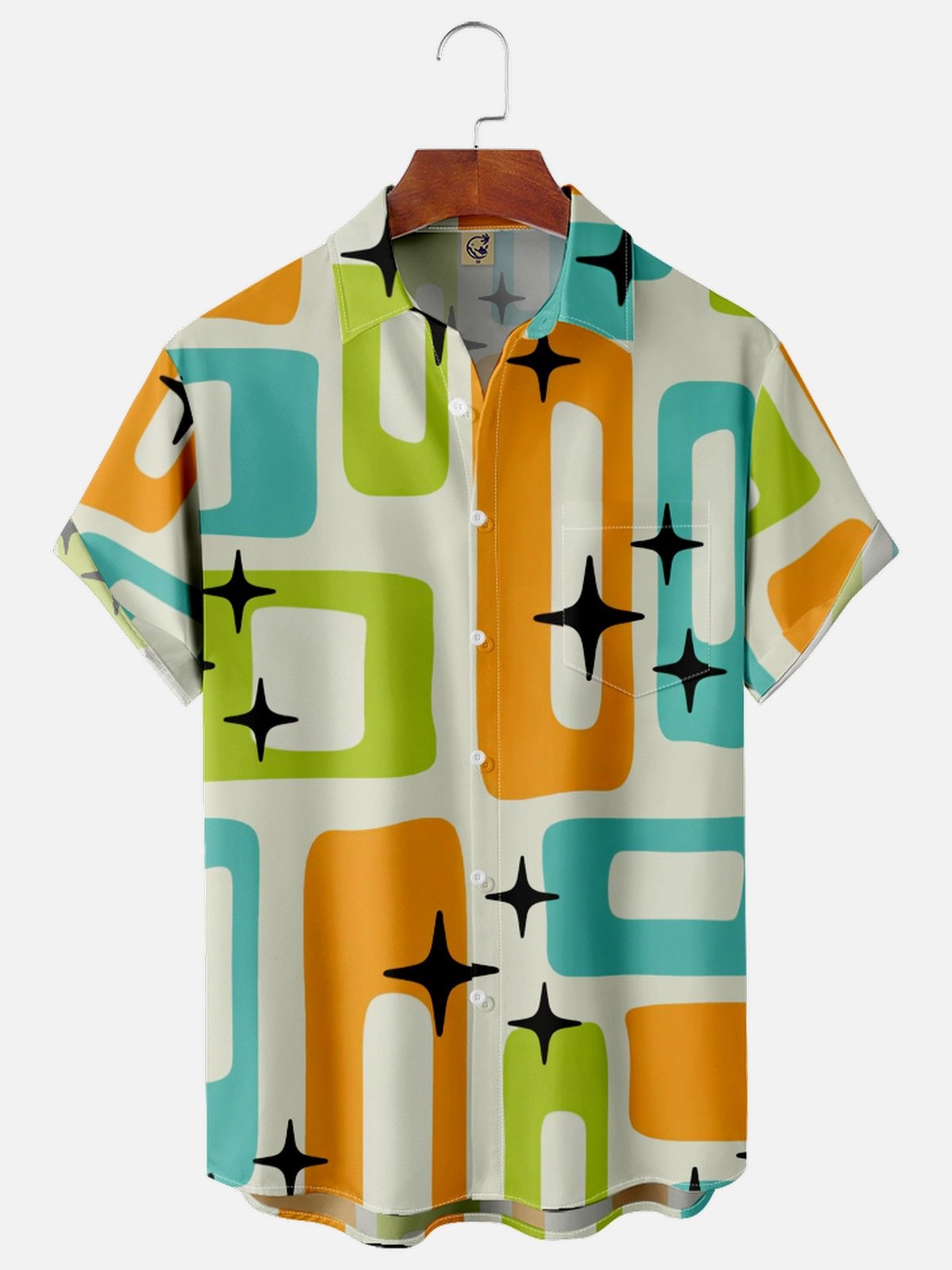 Geometry Chest Pocket Short Sleeve Casual Shirt