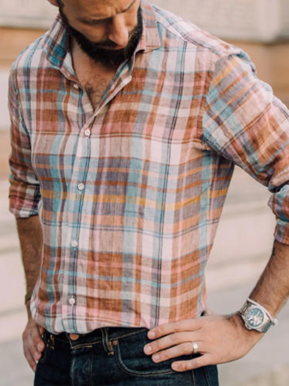 Vintage Plaid Long Sleeve Casual Shirt