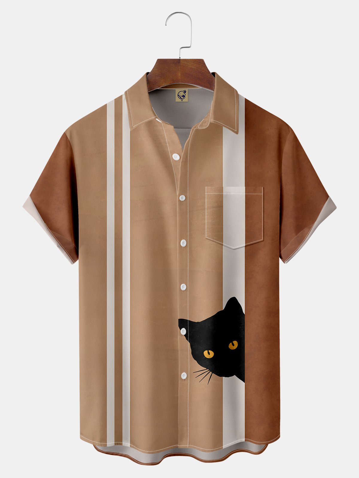 Cat Chest Pocket Short Sleeve Bowling Shirt