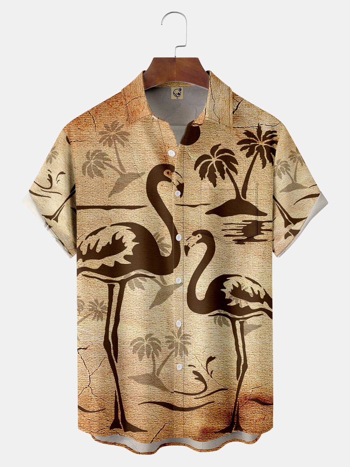 Flamingo Chest Pocket Short Sleeve Hawaiian Shirt