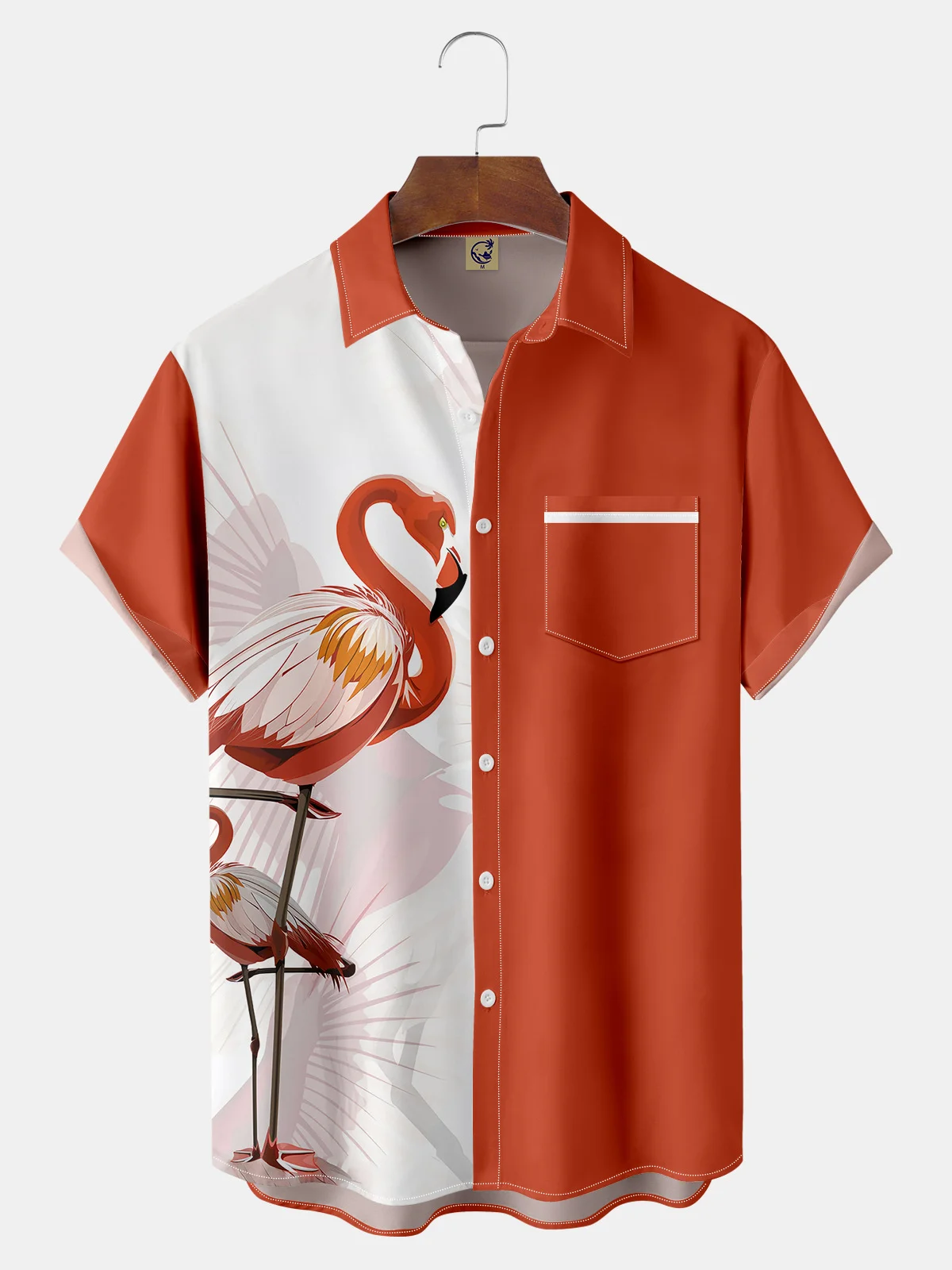 Flamingo Chest Pocket Short Sleeve Hawaiian Shirt