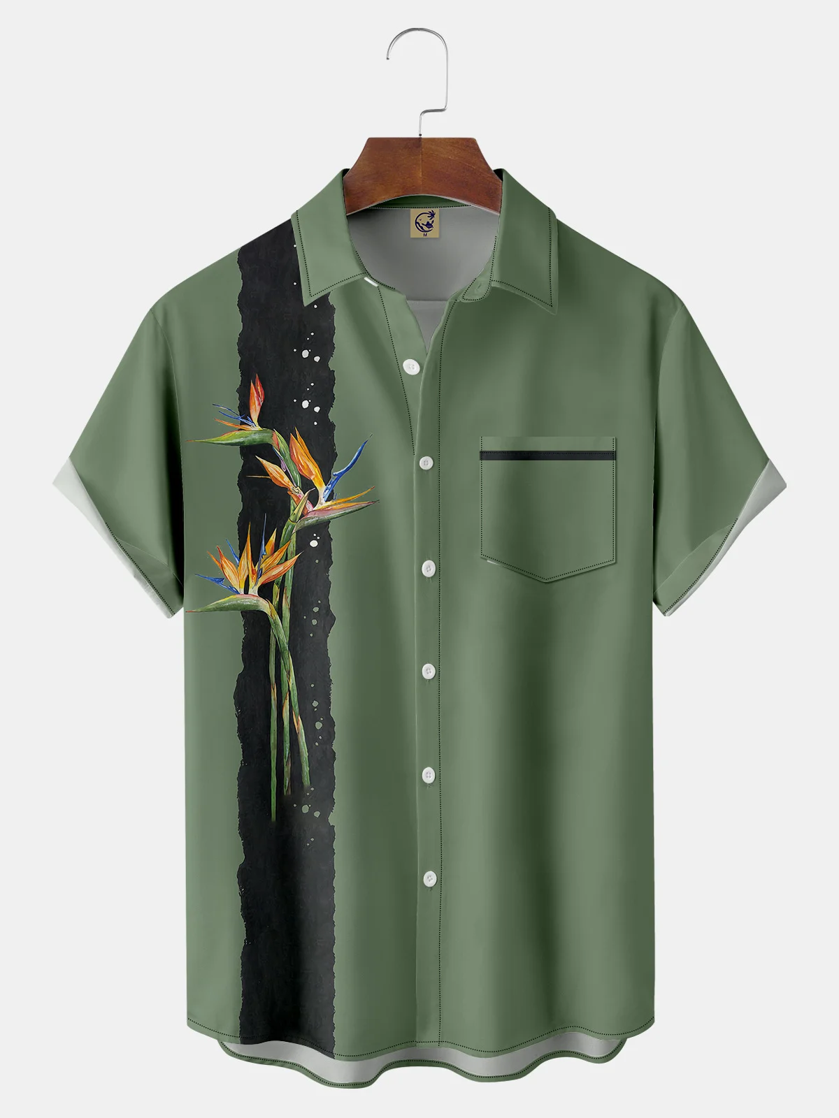 Bird of Paradise Flower Chest Pocket Short Sleeve Bowling Shirt