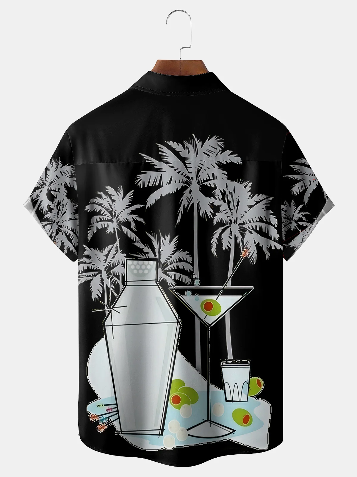 Cocktail Coconut Tree Chest Pocket Short Sleeve Hawaiian Shirt