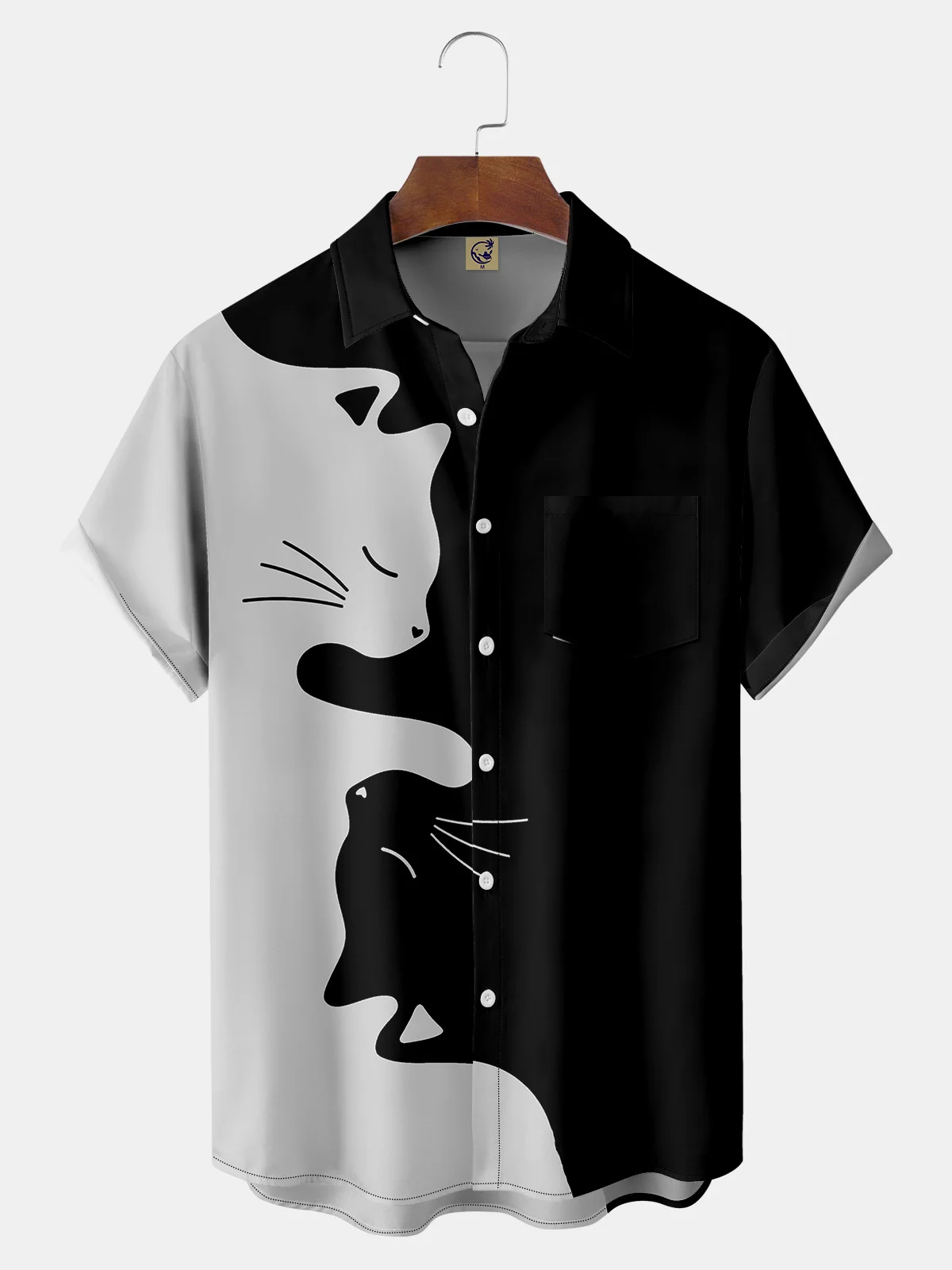 Cat Chest Pocket Short Sleeve Casual Shirt