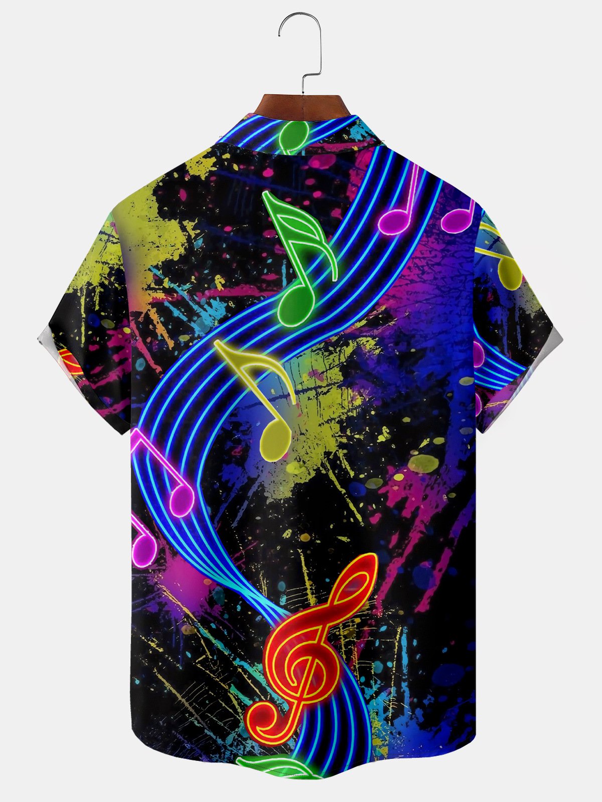 Music Note Chest Pocket Short Sleeve Shirt