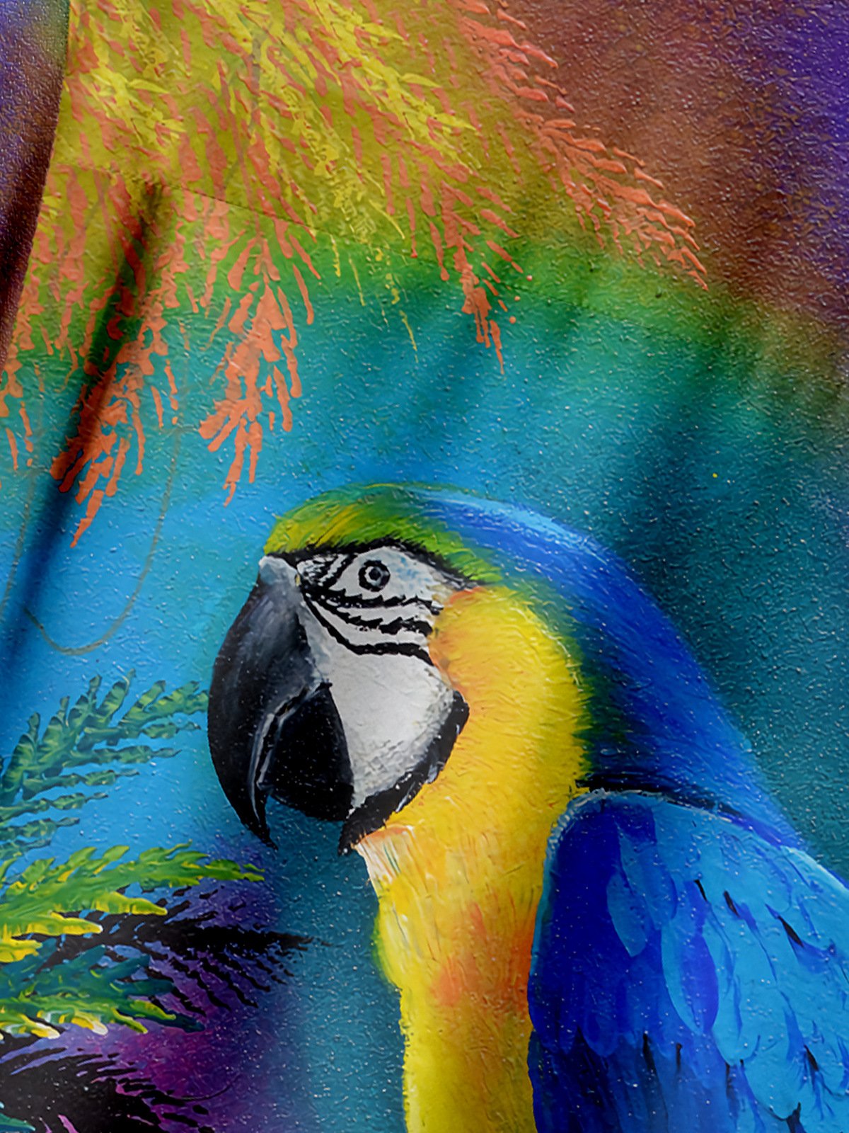 Oil Painting Parrot Chest Pocket Short Sleeve Hawaiian Shirt