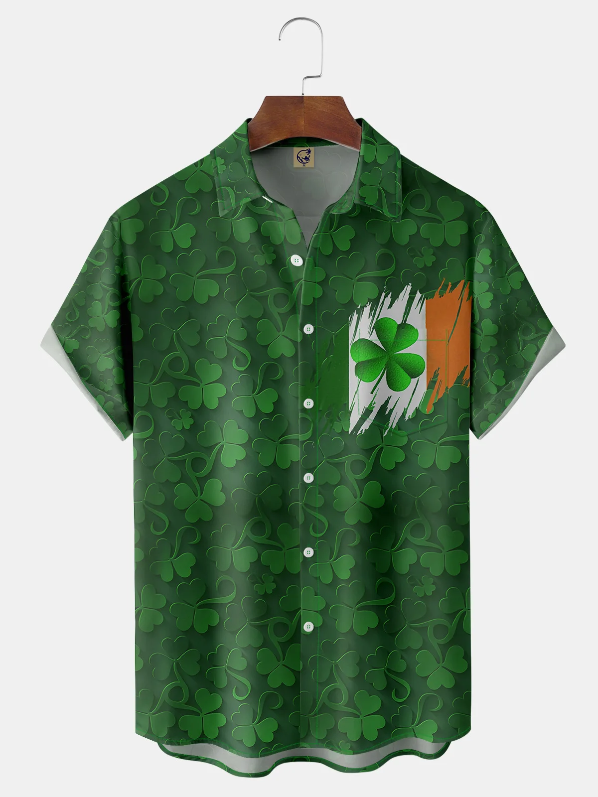 St. Patrick's Day Shamrock Chest Pocket Short Sleeve Shirt