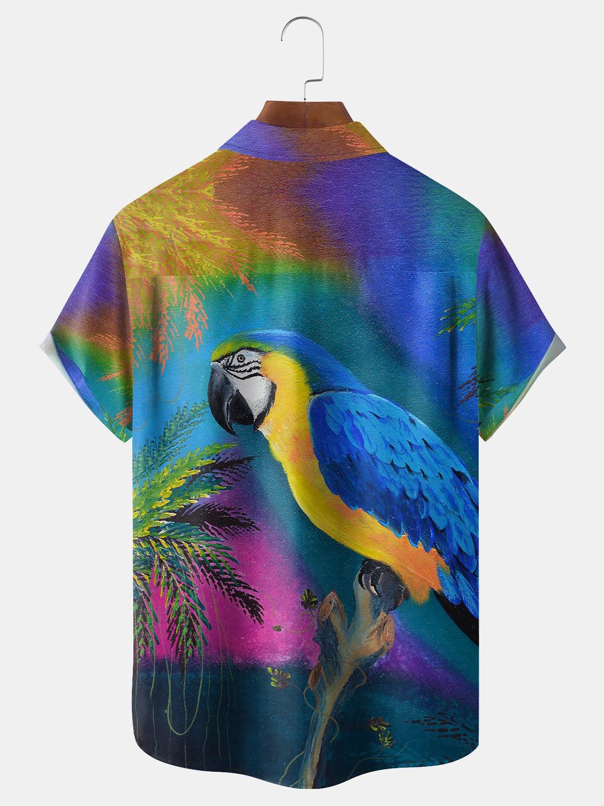 Oil Painting Parrot Chest Pocket Short Sleeve Hawaiian Shirt
