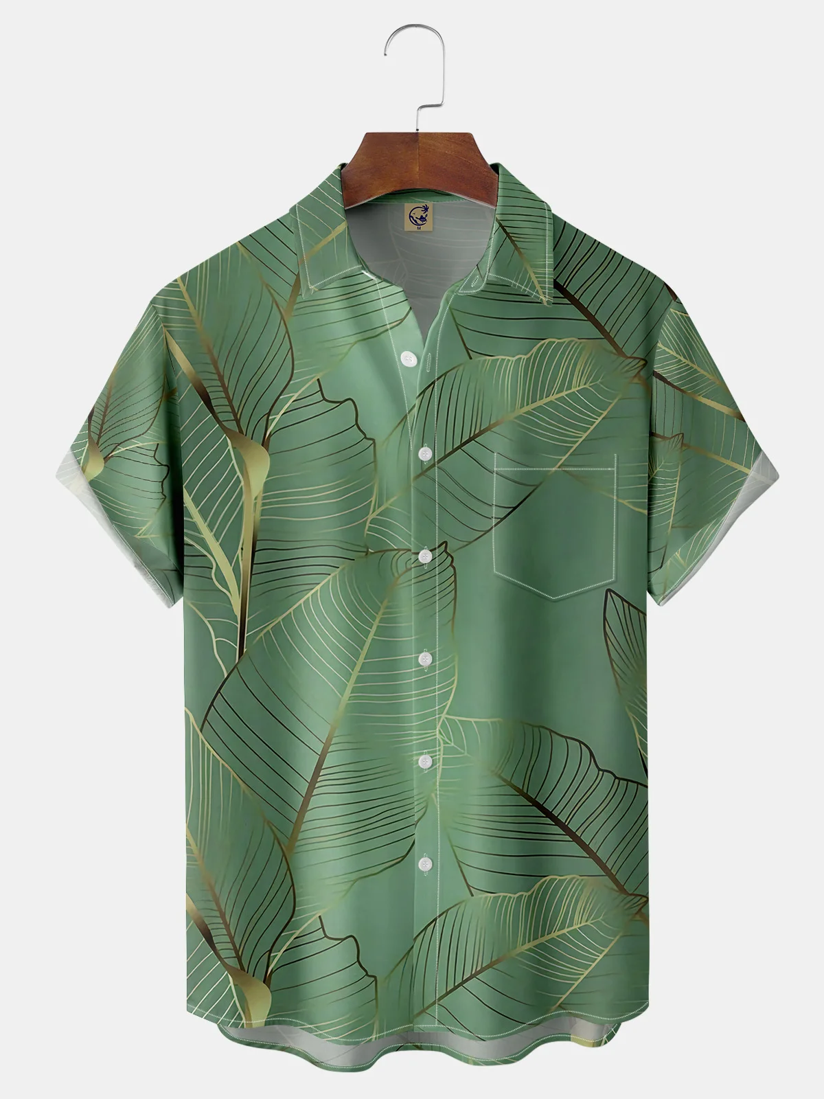 Leaves Chest Pocket Short Sleeve Hawaiian Shirt