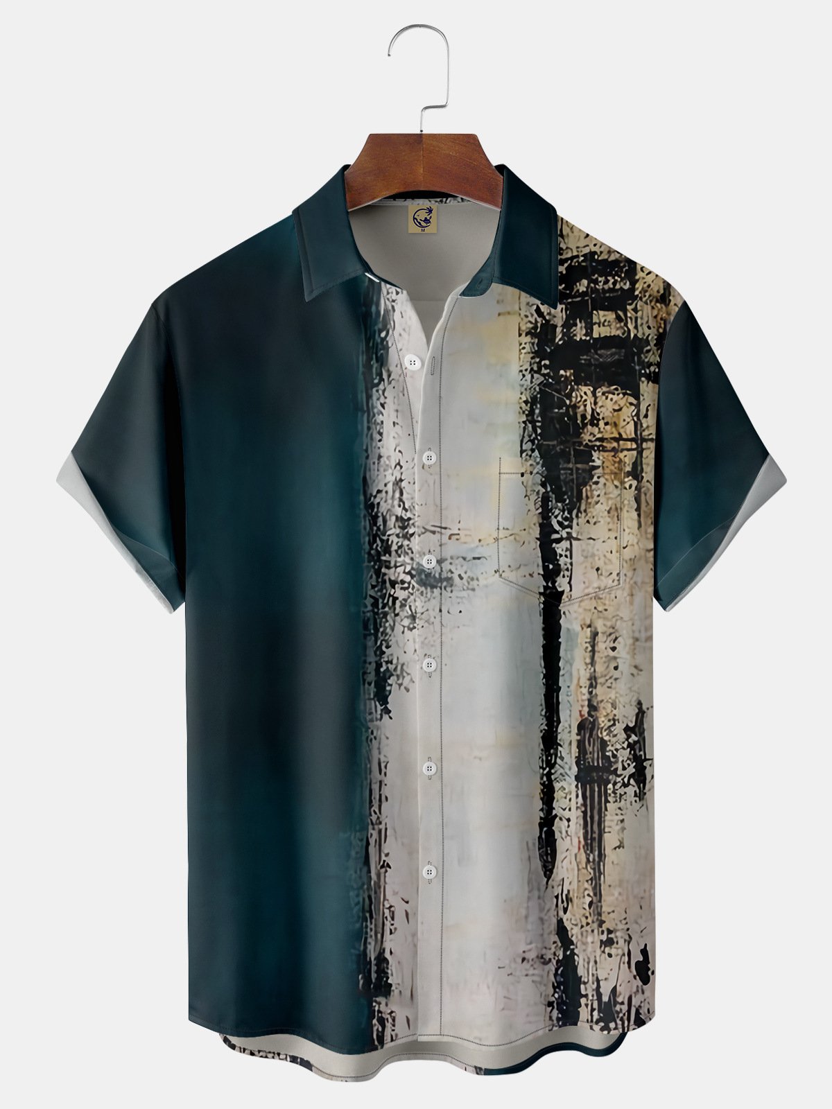 Abstract Oil Painting Chest Pocket Short Sleeve Casual Shirt