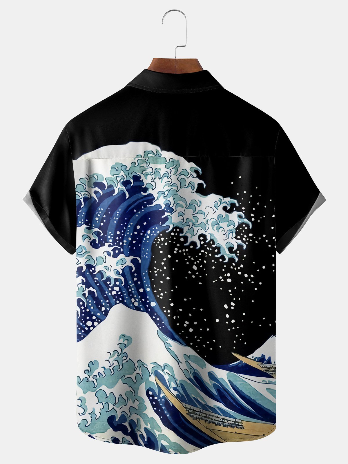 Japanese Ukiyoe Wave Chest Pocket Short Sleeve Hawaiian Shirt