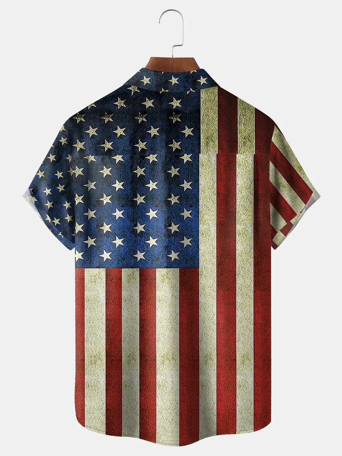 America Flag Cat Chest Pocket Short Sleeve Shirt