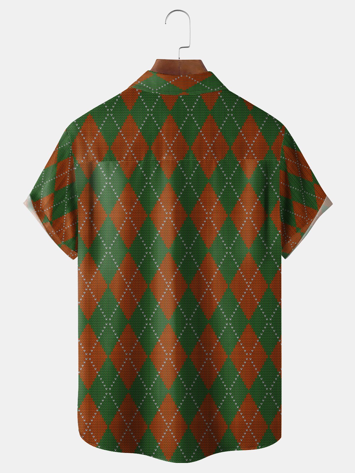 St. Patrick's Day Diamond Check Shamrock Chest Pocket Short Sleeve Shirt