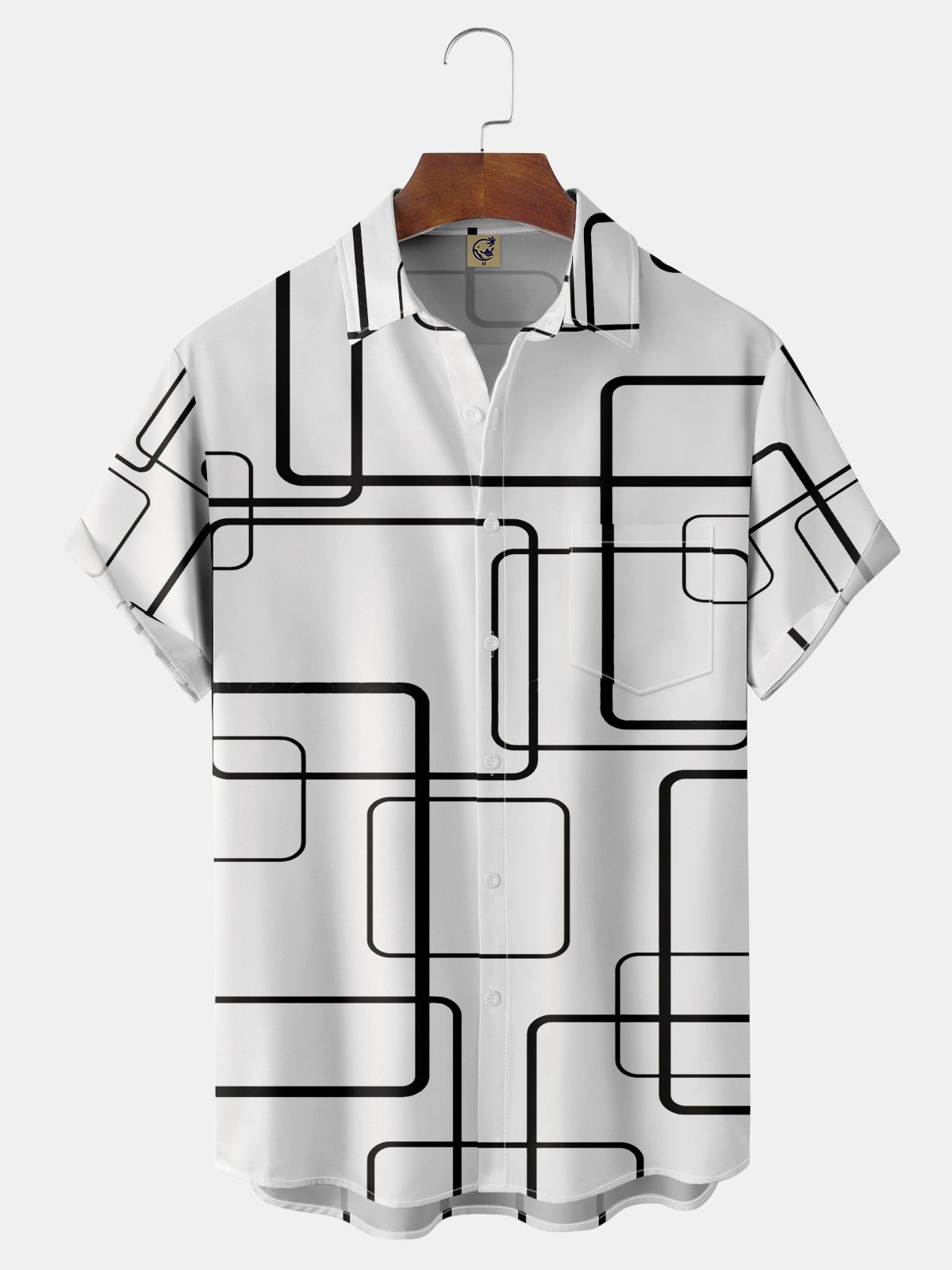 Geometric Chest Pocket Short Sleeve Casual Shirt