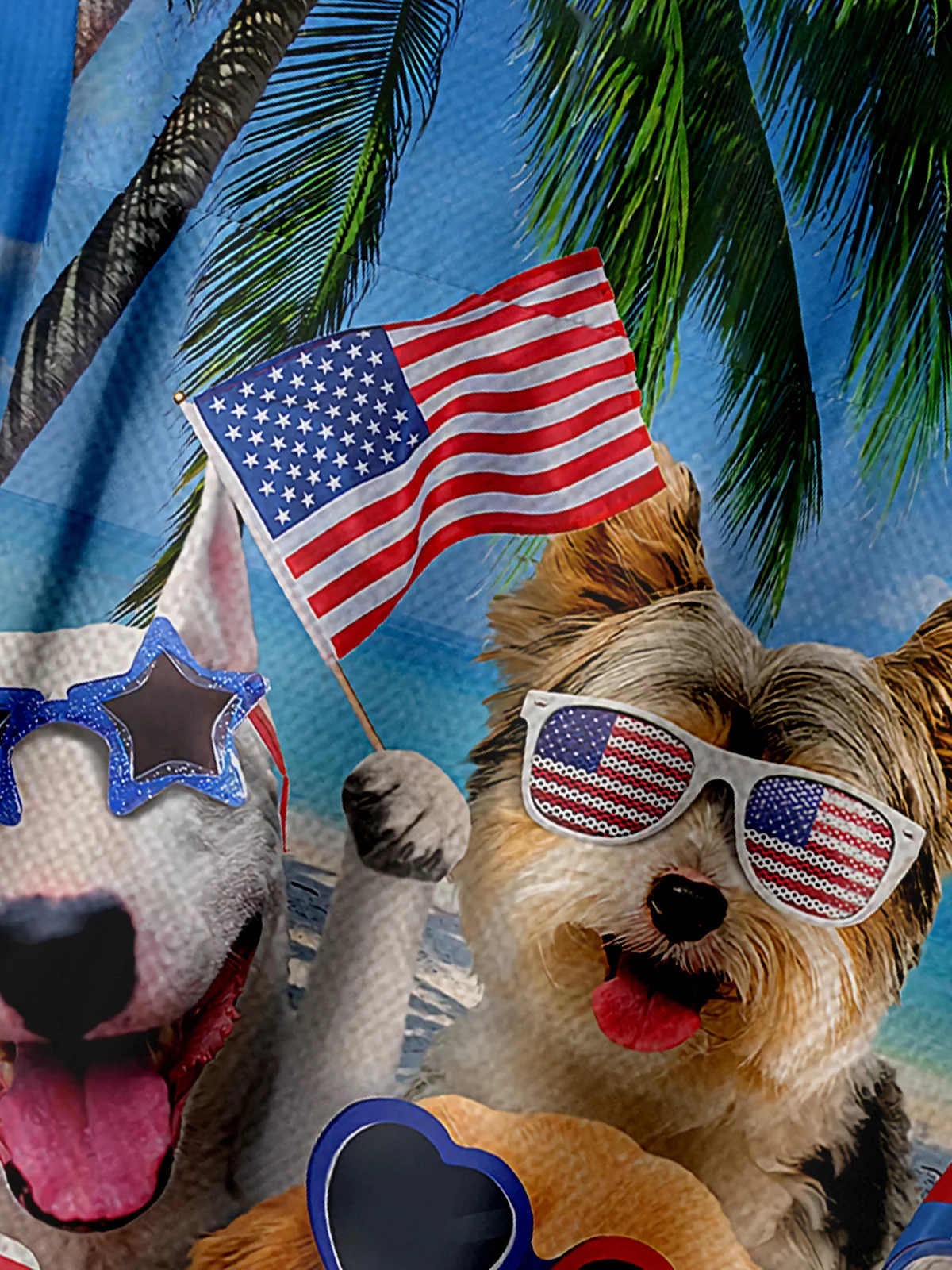 Dog American Flag Chest Pocket Short Sleeve Hawaiian Shirt