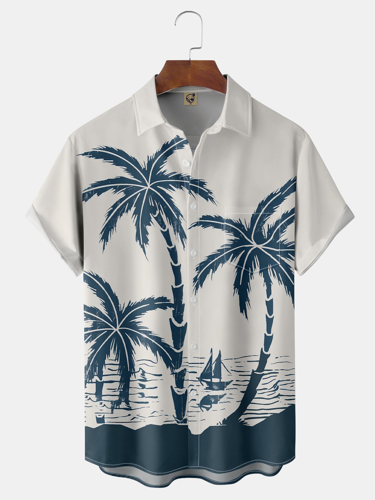 Coconut Tree Chest Pocket Short Sleeve Hawaiian Shirt