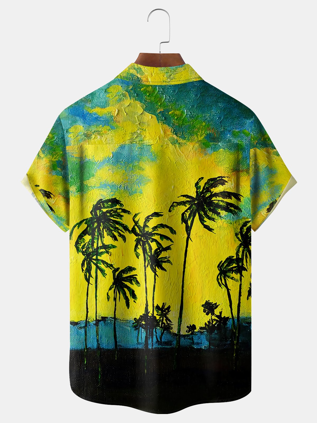 Art Painting Coconut Tree Chest Pocket Short Sleeve Hawaiian Shirt