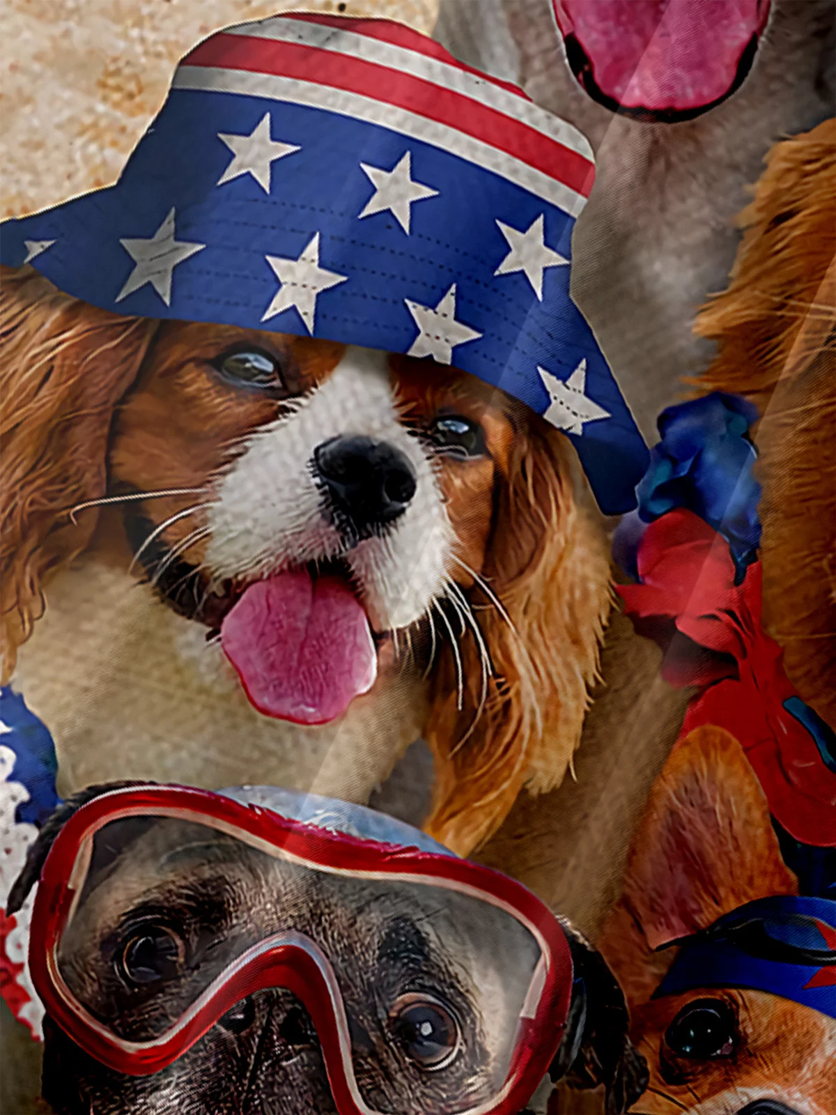 Dog American Flag Chest Pocket Short Sleeve Hawaiian Shirt