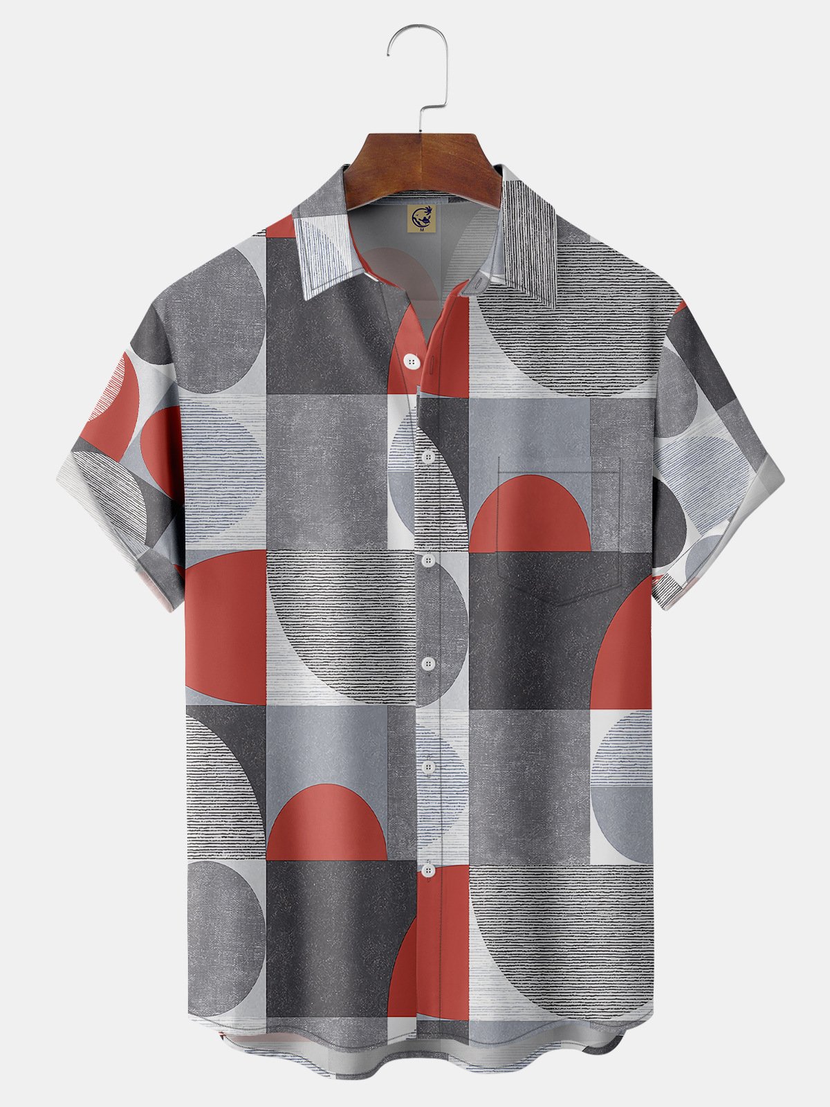 Geometry Plaid Chest Pocket Short Sleeve Hawaiian Shirt