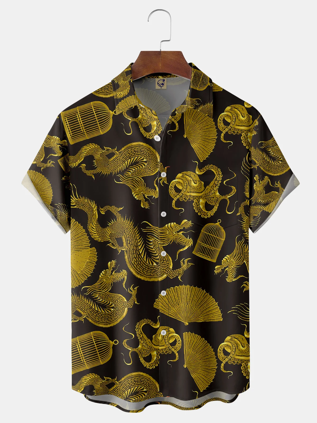 Ukiyo-e Dragon Chest Pocket Short Sleeve Shirt