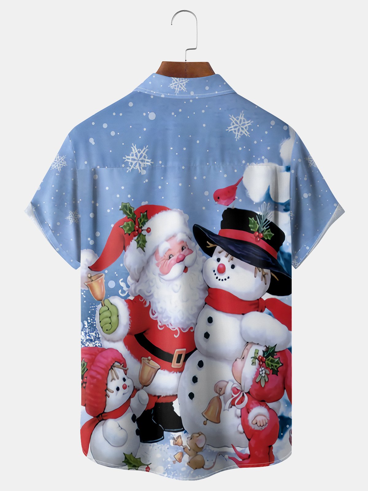 Christmas Santa Snowman Chest Pocket Short Sleeve Shirt