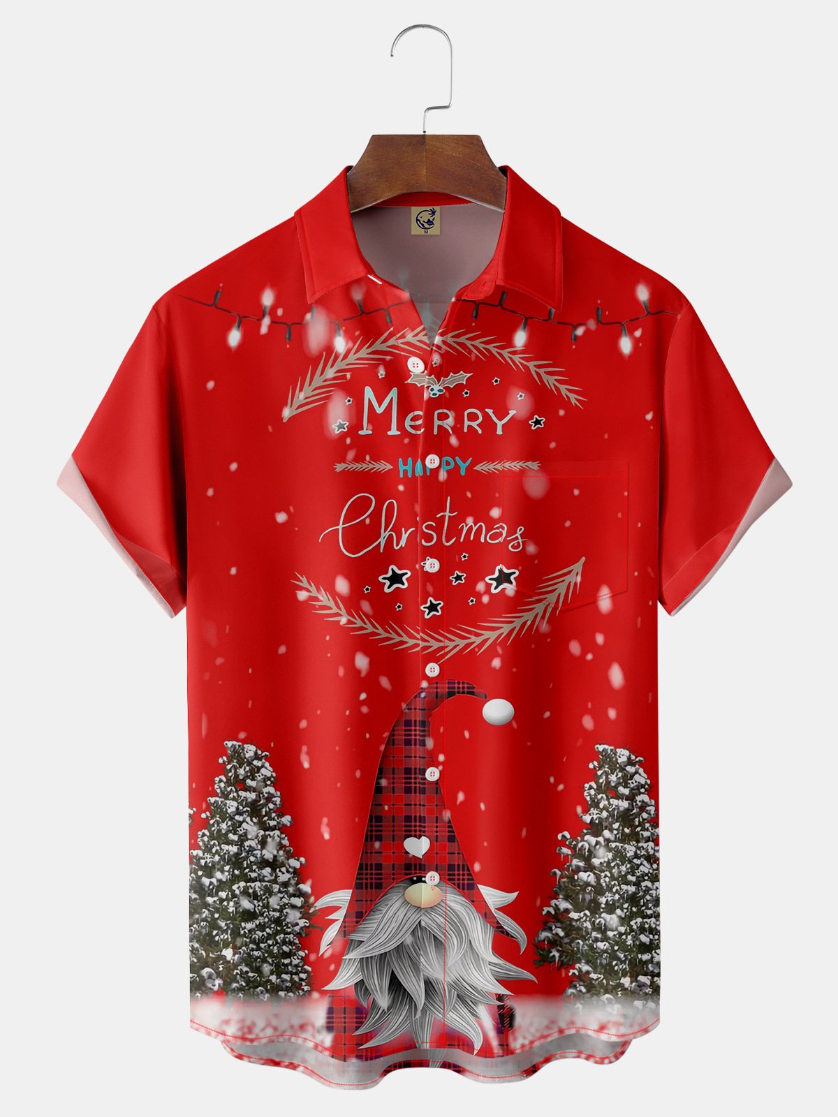 Christmas Gnome Chest Pocket Short Sleeve Shirt