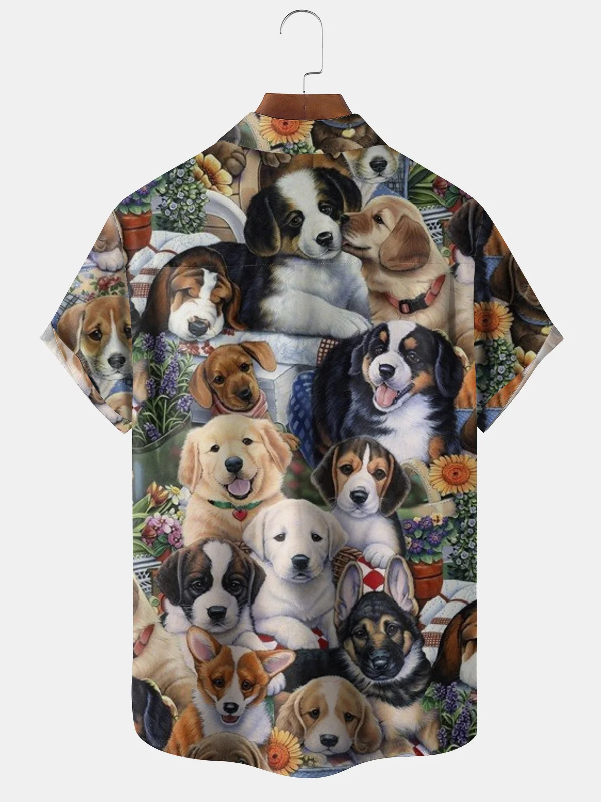 Dog Party Chest Pocket Short Sleeve Casual Shirt